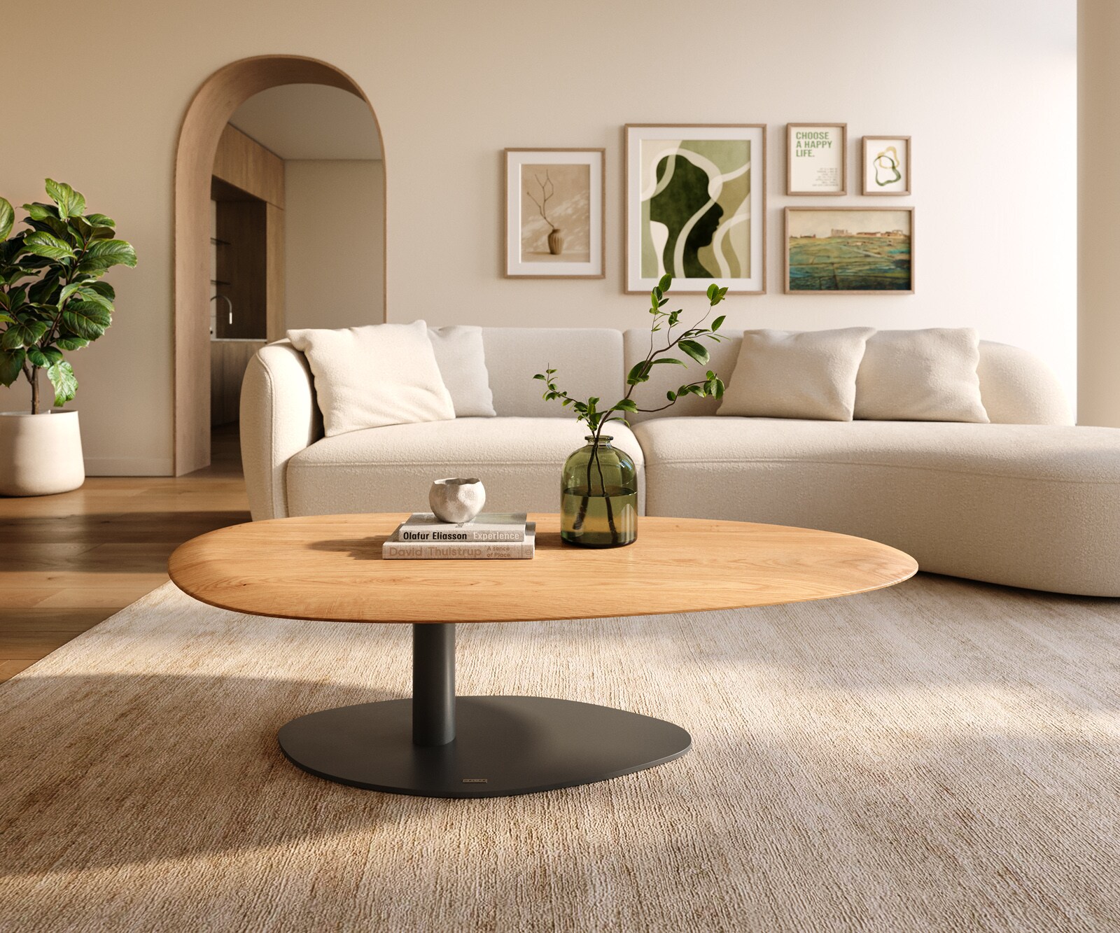 Salontafel Edge Oval 140x75 cm Eiken Naturel ronde rand Vibany zwart metaal 1
