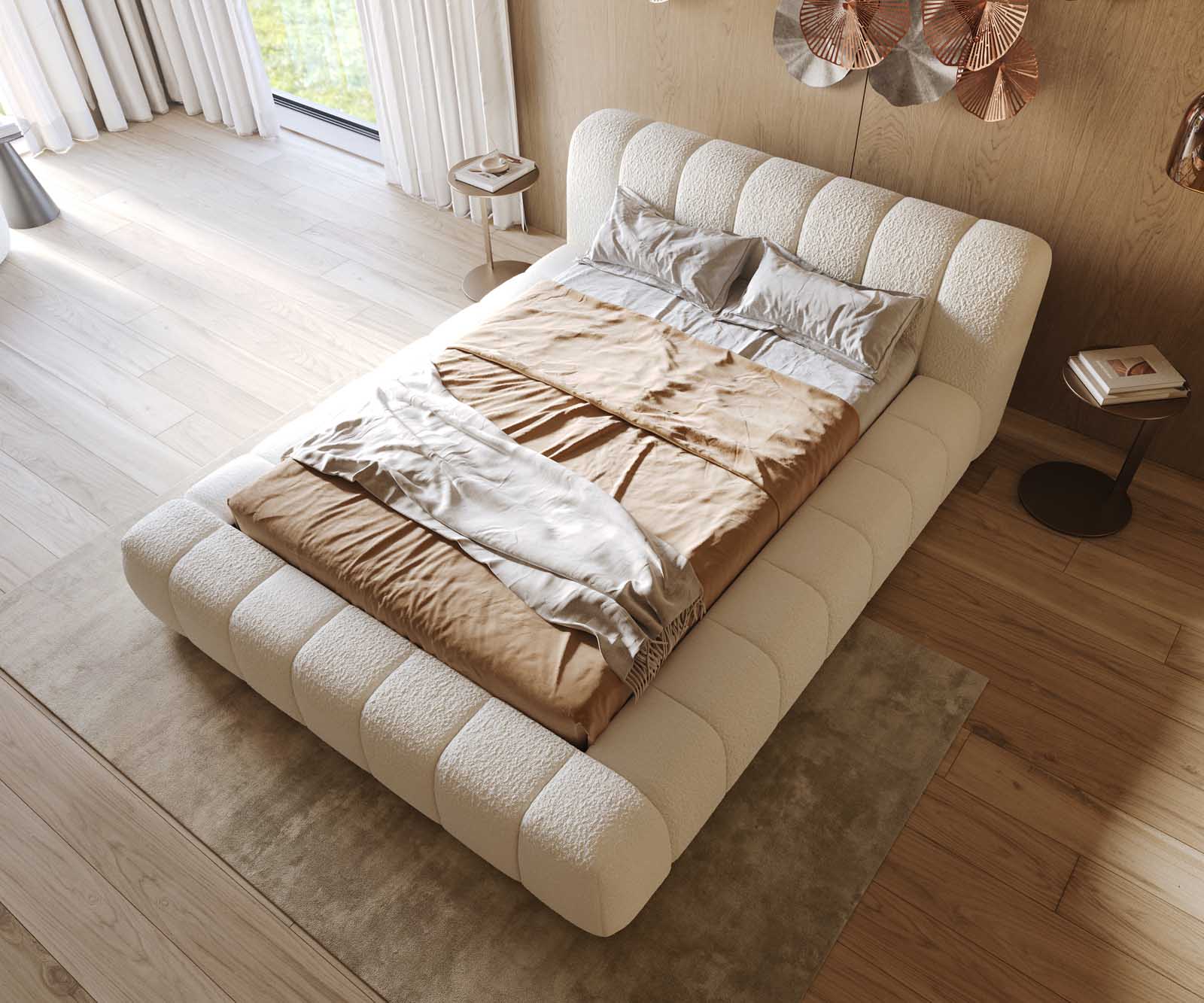 Cutio 140x200 cm bouclé crèmewit gestoffeerd bedframe 3