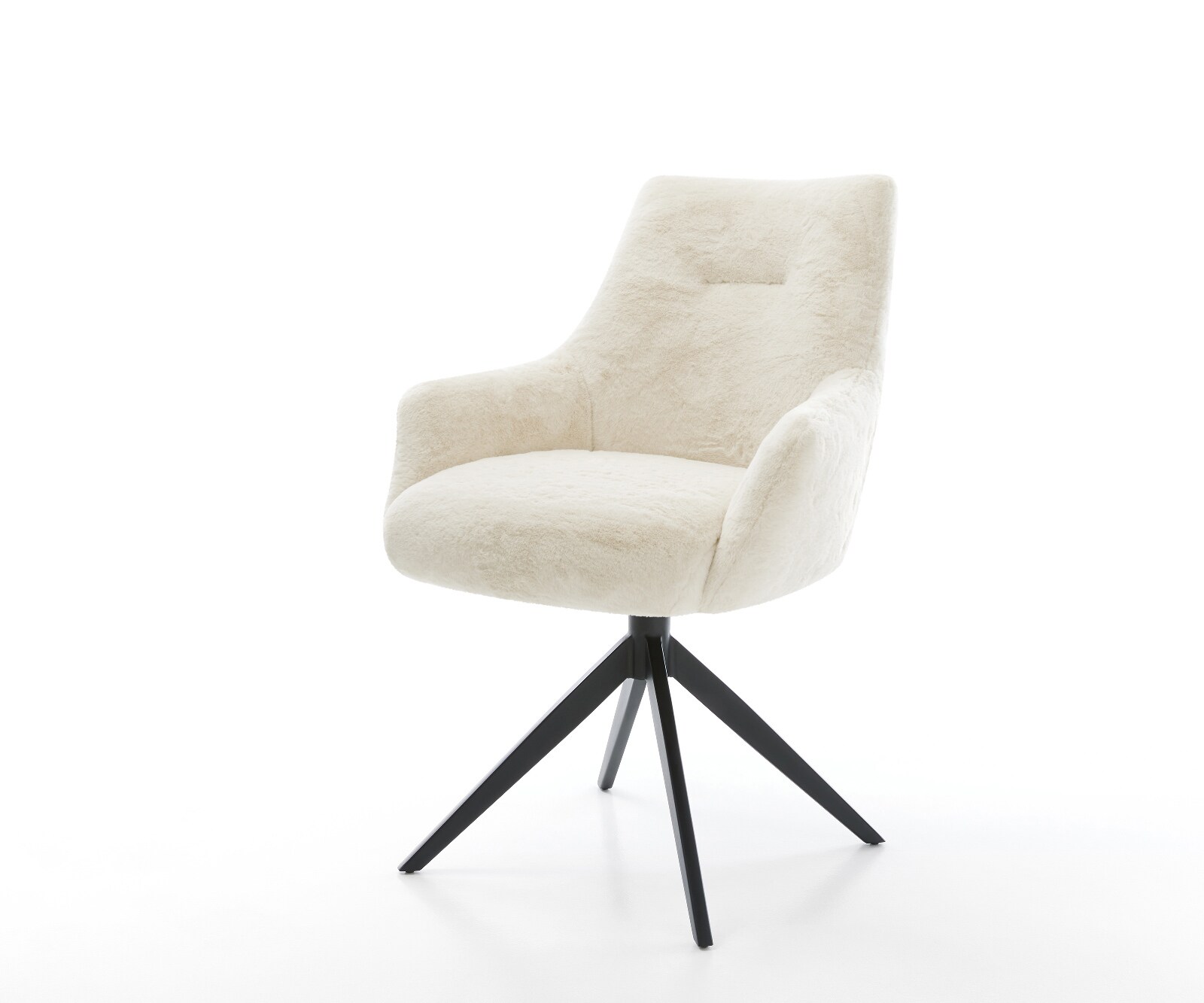 Draaistoel Alja-Flex met armleuning pluchen crème-wit kruisframe breed zwart 360° draaibaar rocker-functie pocketveer kern