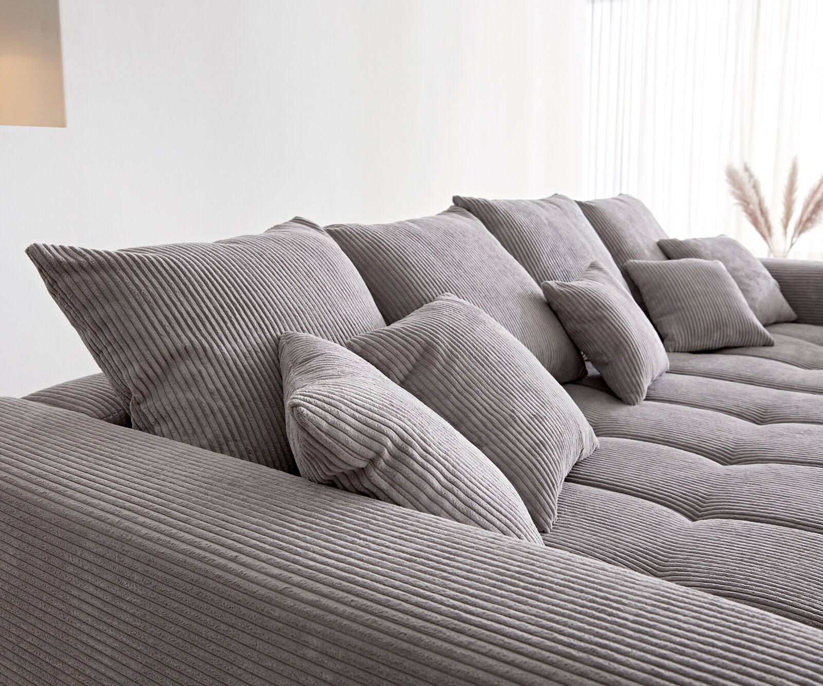 Hoekbank Josea 300x220 cm Cord zilvergrijs ottomaan rechts 6