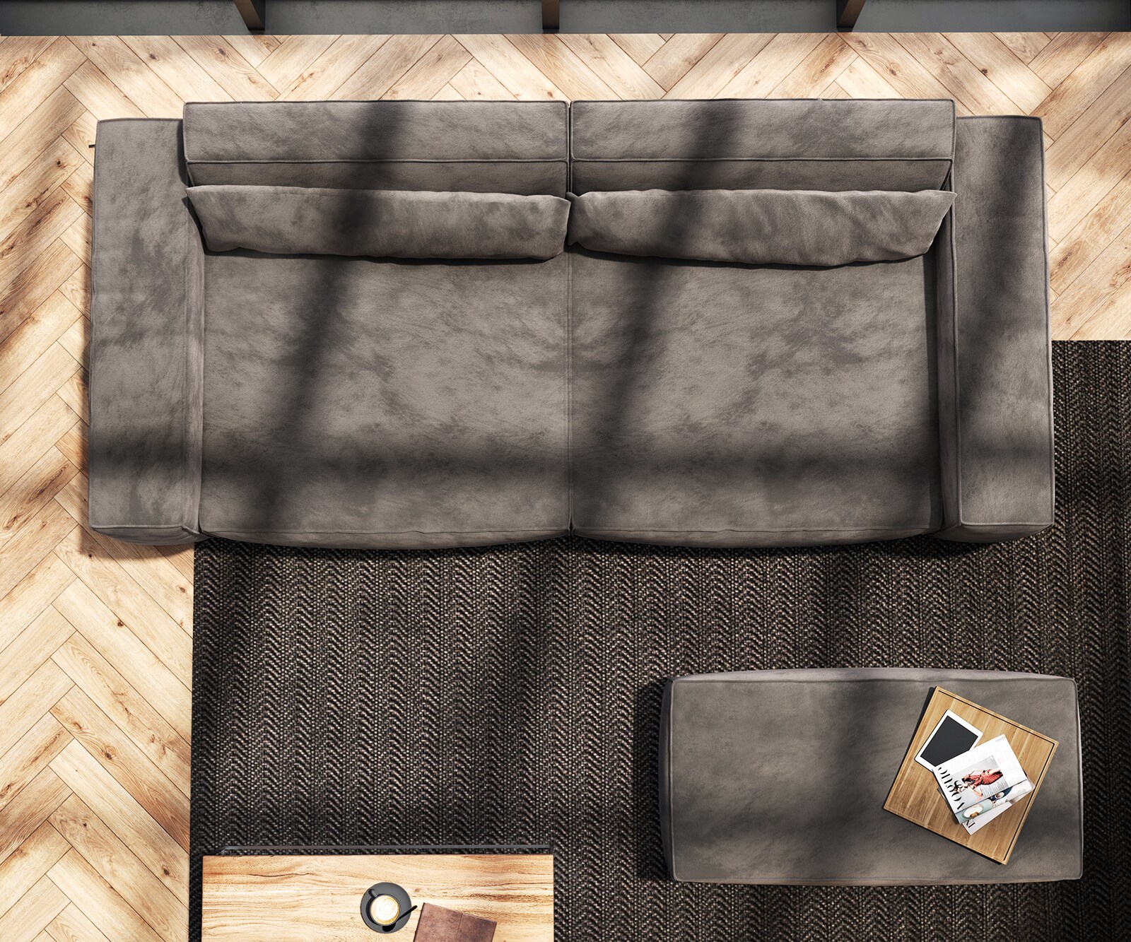 Big-sofa Sirpio XL 270x130 cm microvezel kaki bruin met kruk 8