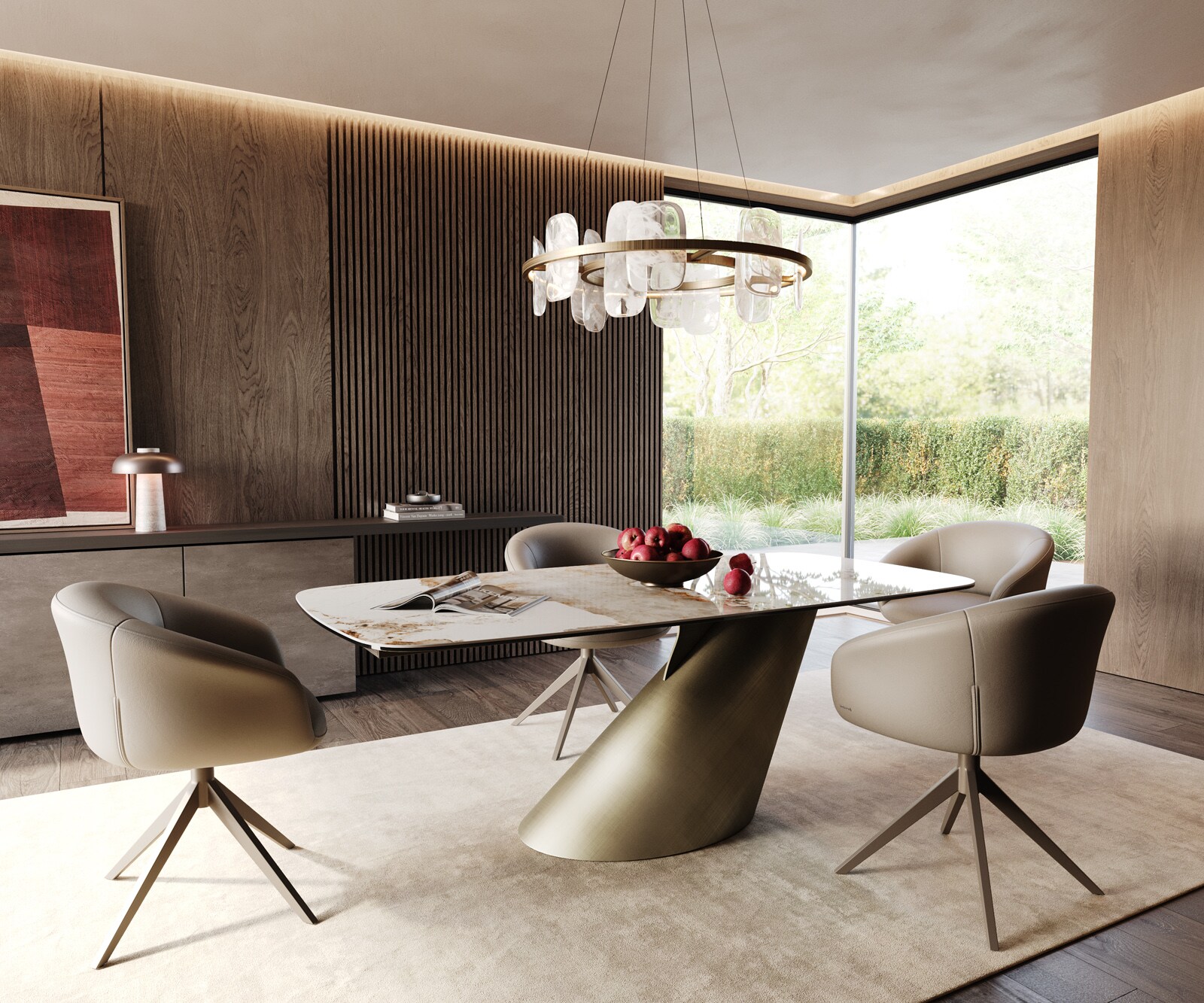 Eettafel Edge Boot 200x100 keramiek  Minas Melange wit-beige  Cono metaal goud 6