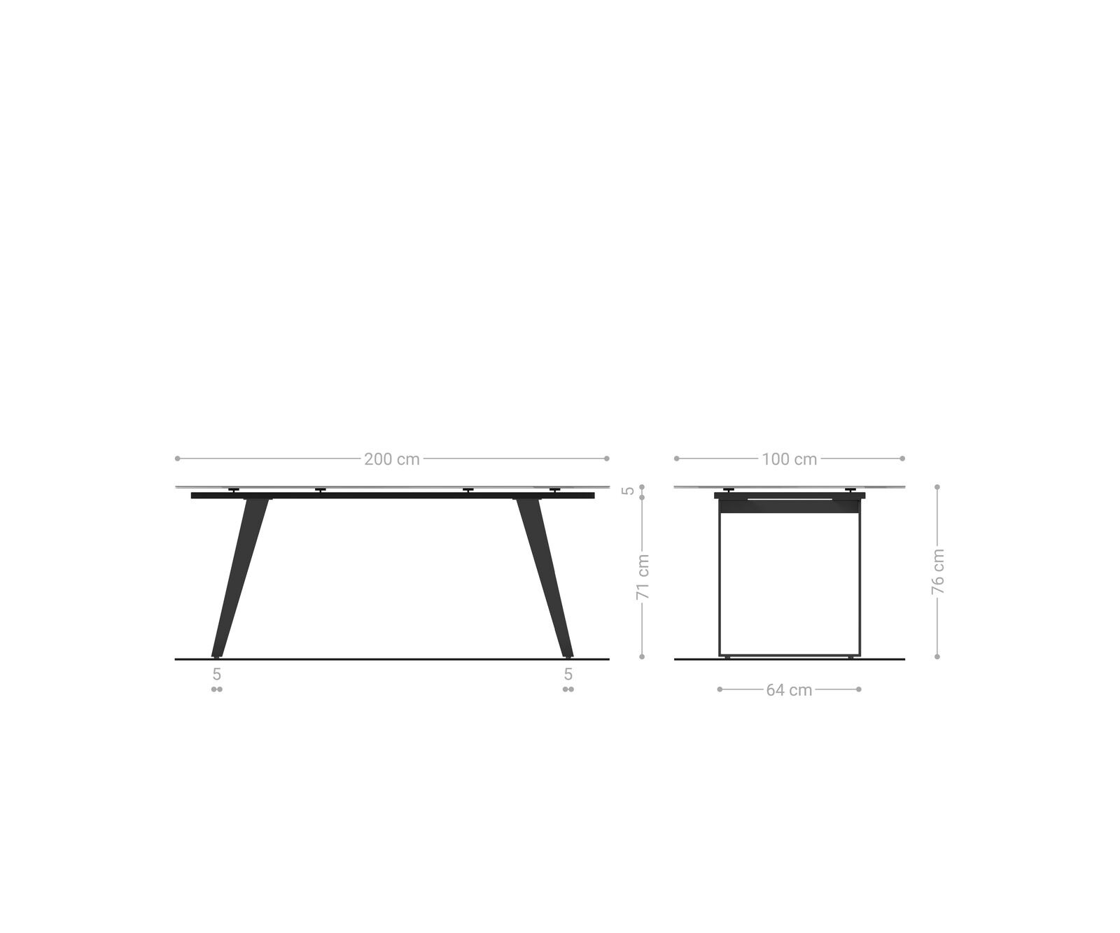 Eettafel Edge boot 200x100 cm keramiek Onyx Champagne schuin onderstel metaal wit 8