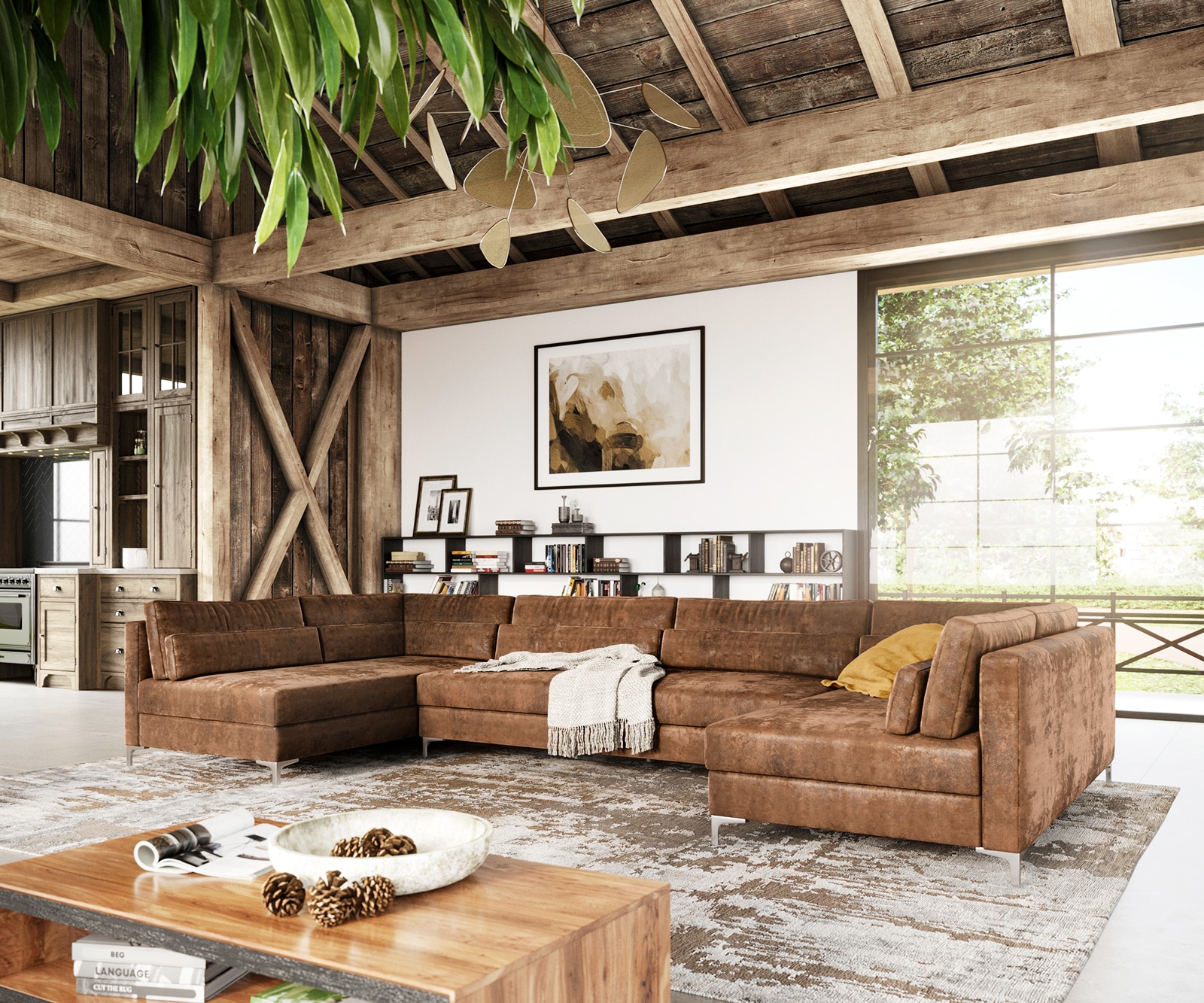 Woonlandschap Elio XL 400x185 cm vinkunstleer tage bruin antiek