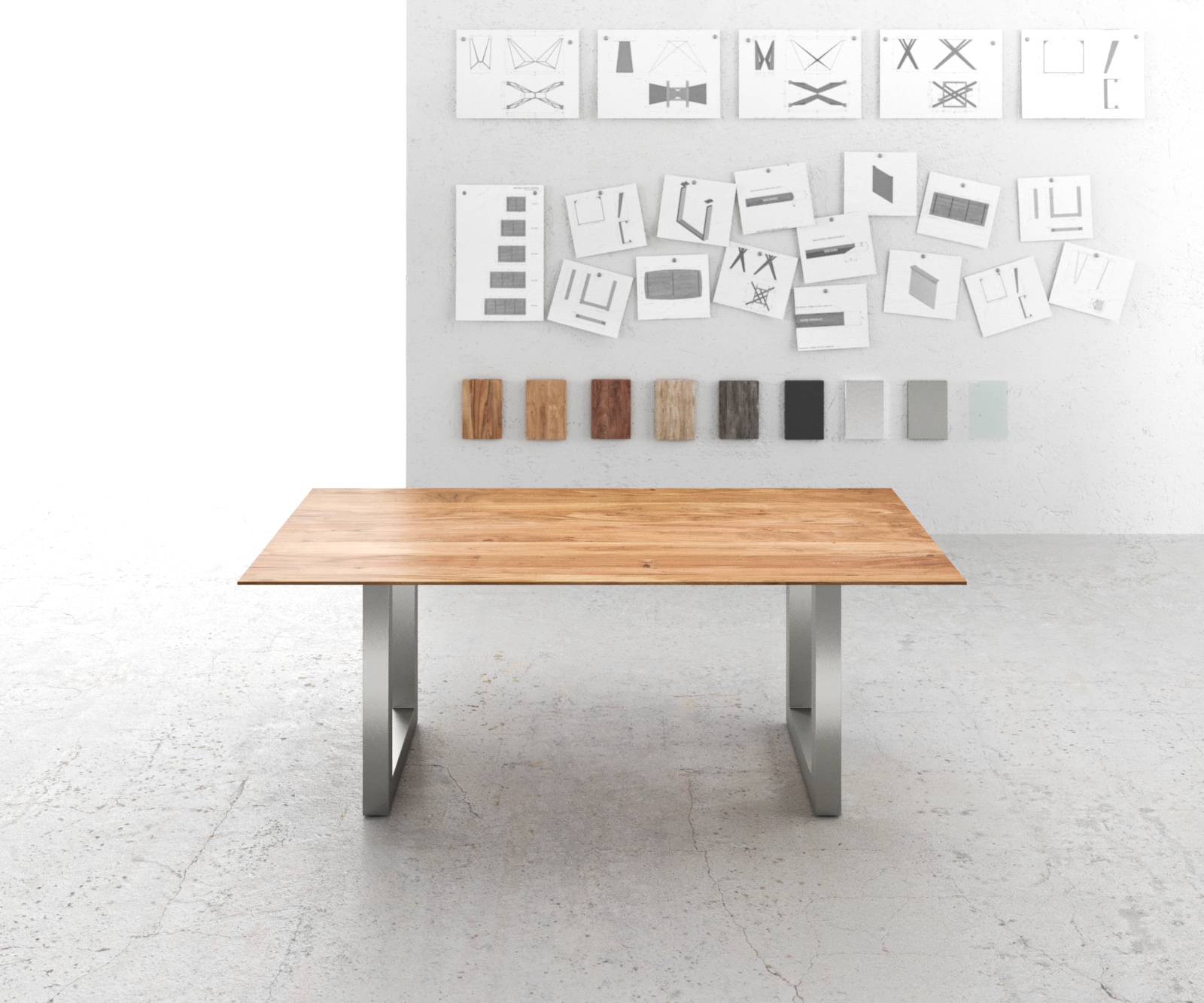 Eettafel Edge 200x100 acacia natuur roestvrijstaal breed Zwitserse rand 1 Eettafel Edge 200x100 acacia natuur roestvrijstaal breed Zwitserse rand 1