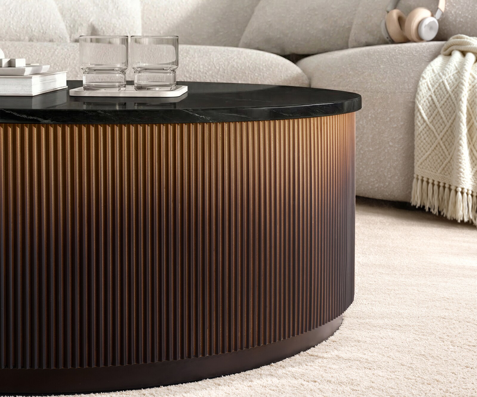 Salontafel Fiorano 90x90 cm marmer zwart zilver metaal goud fusion afwerking 3