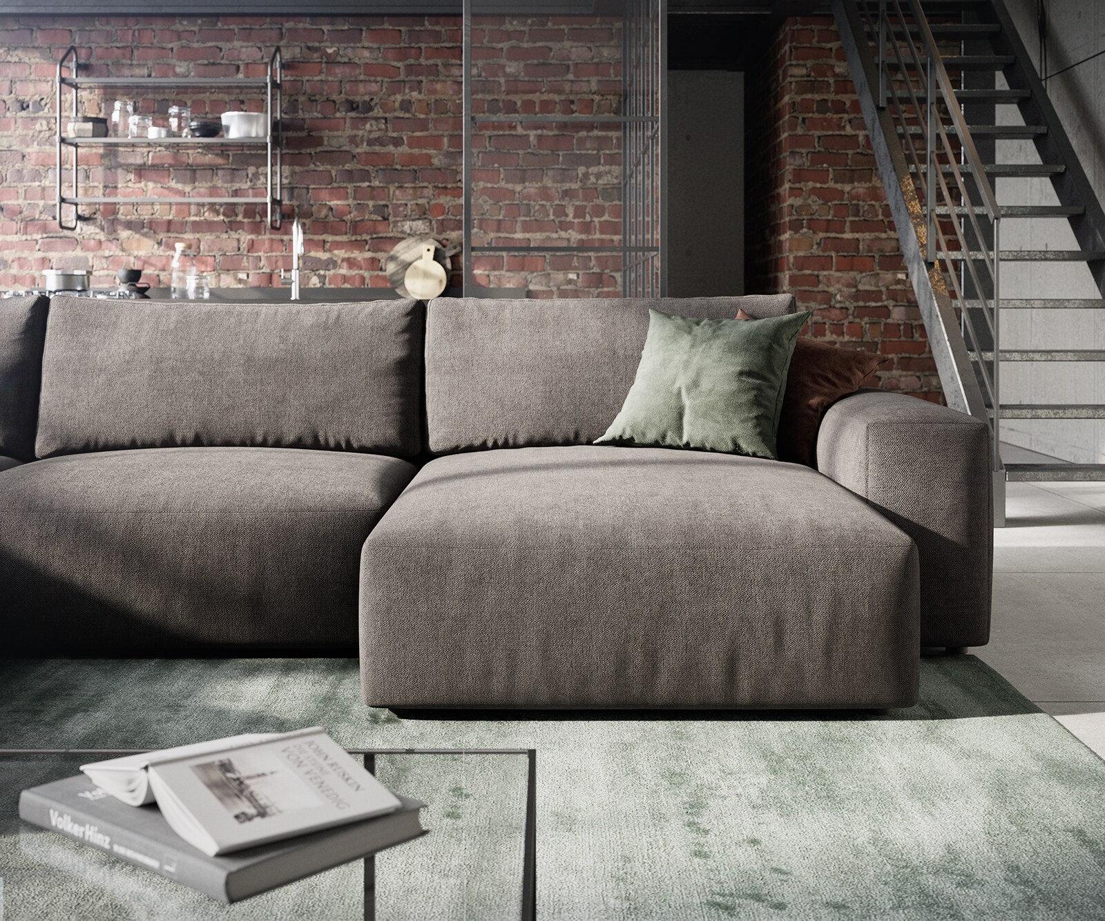 Woonkamerlandschap Lanzo XL microvezel kaki bruin 360x260 cm variabele fauteuil 5