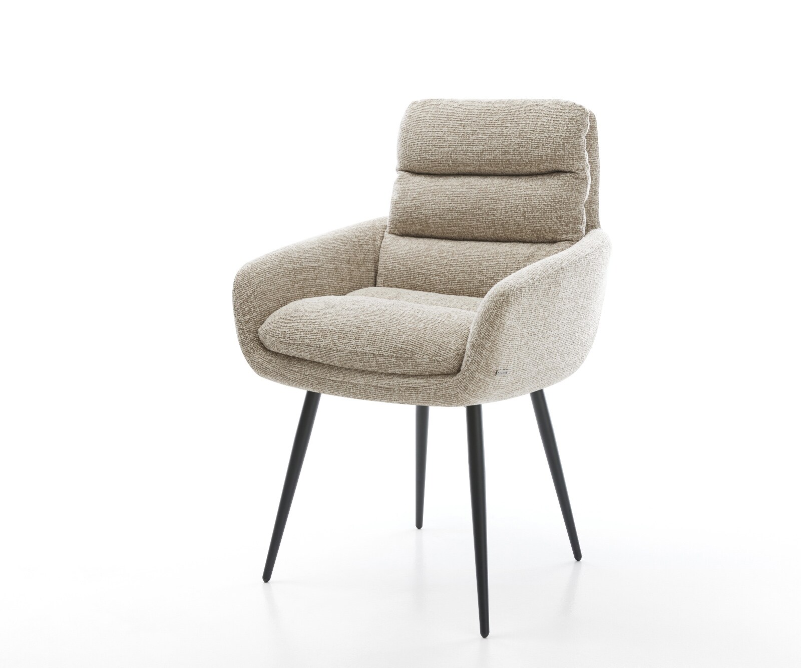 Eetkamerstoel Abelia-Flex met armleuning geweven stof beige 4-poot conisch zwart 1