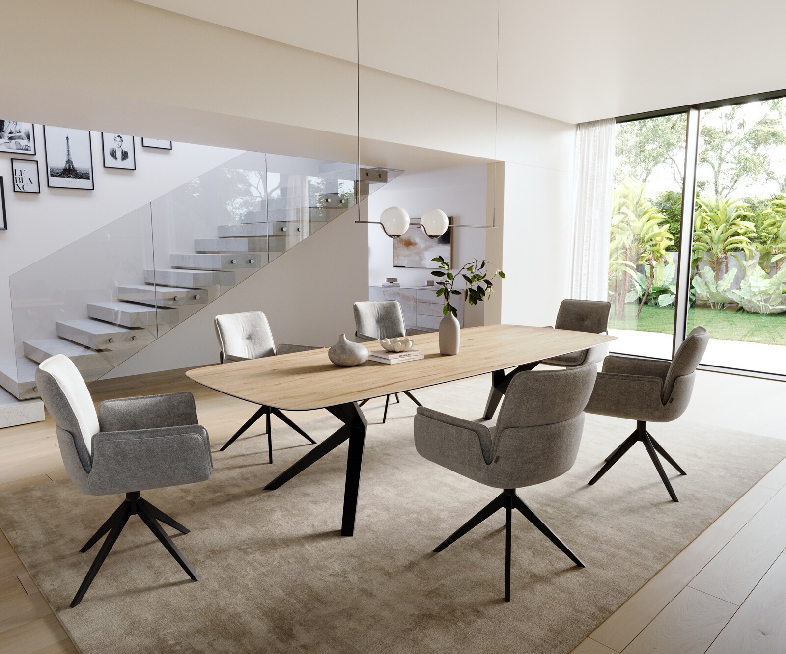 Eettafel Edge Boot 300x120 cm Keramiek Laminam® Sabbia Eichefarbig Zenthara hoekig Metaal Zwart 6