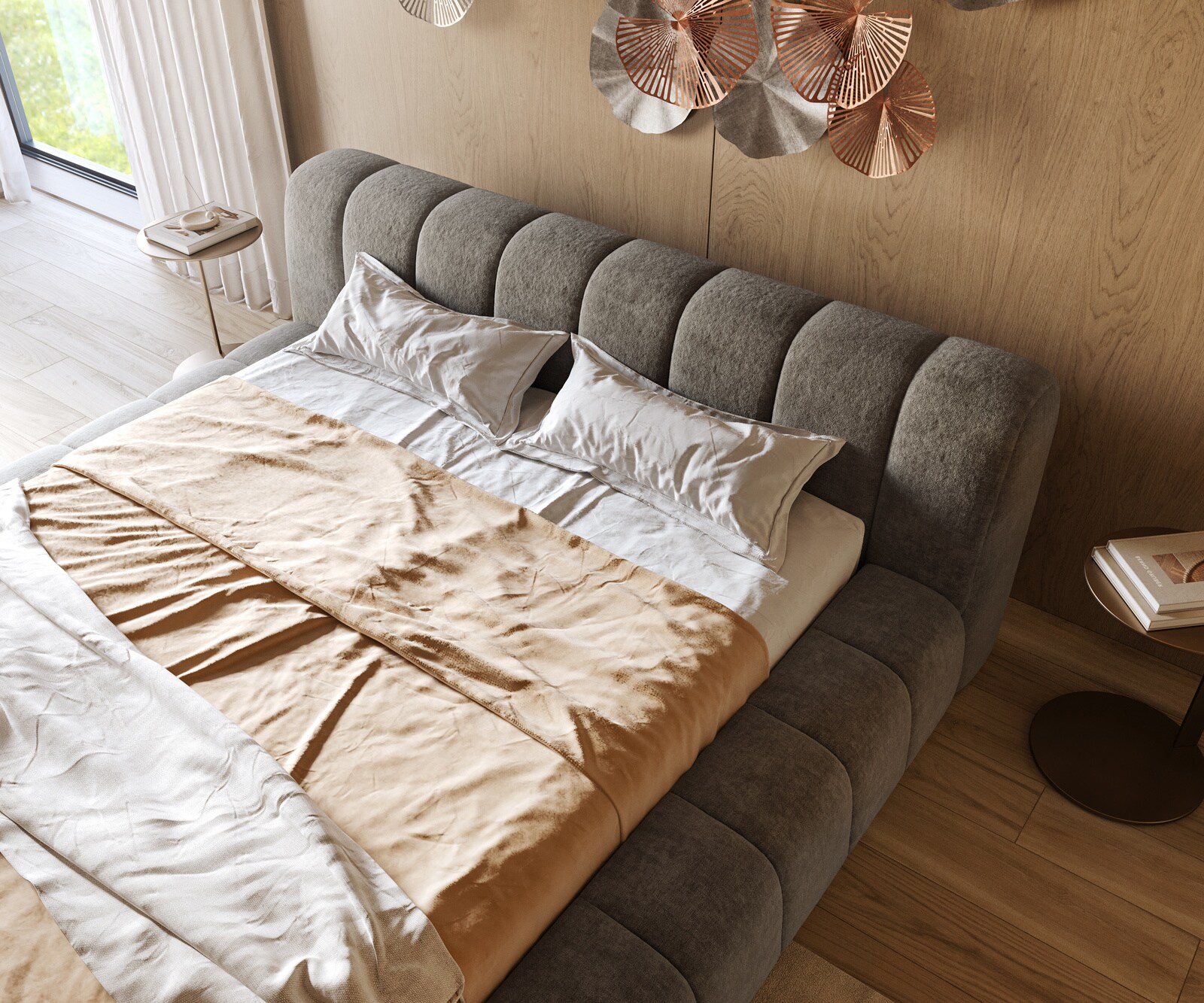 Gestoffeerd bedframe Cutio 180x200 cm bouclé Soft Mud 4