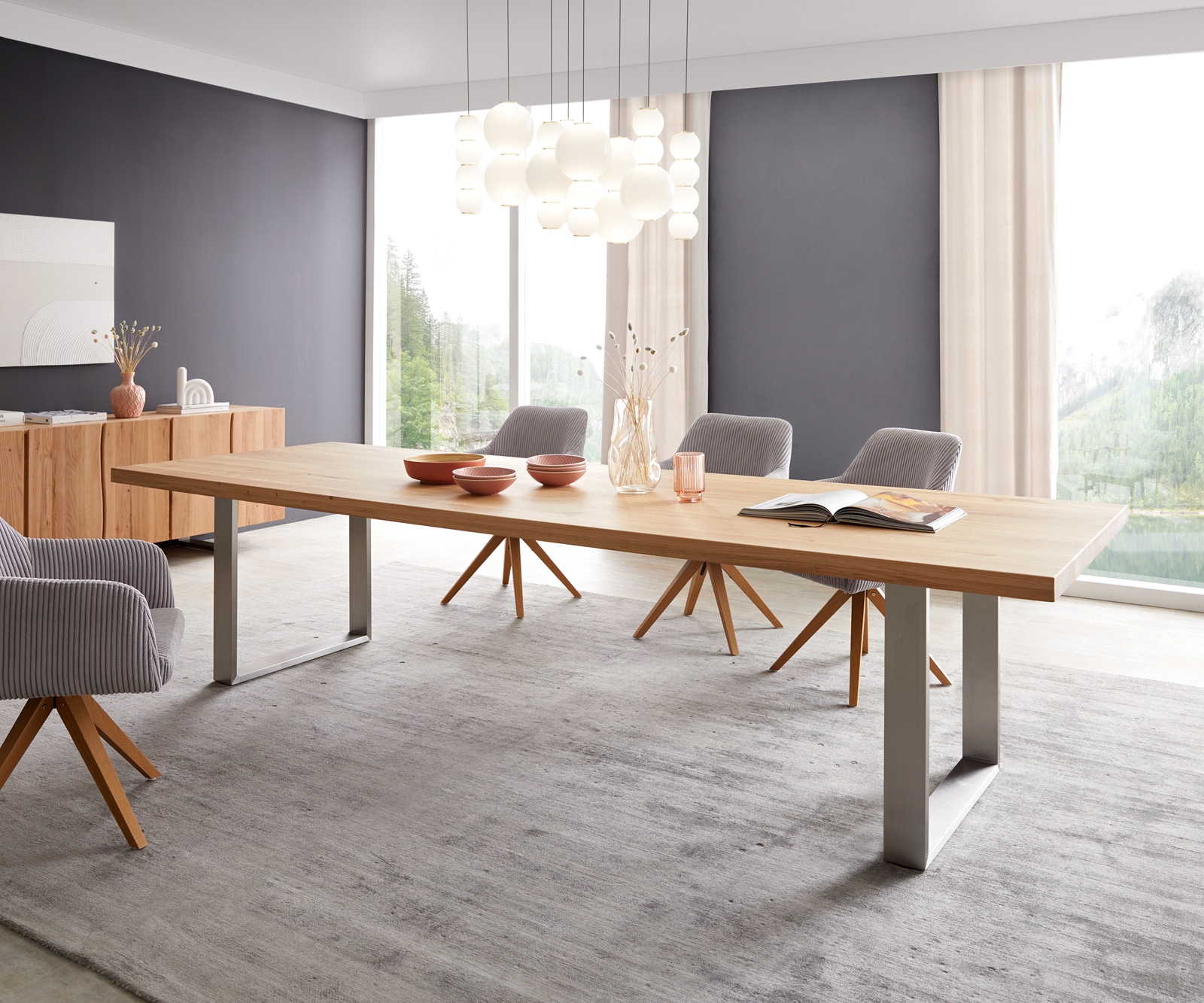 Eettafel Edge 300x100 eiken natuur roestvrij staal smal 1 Eettafel Edge 300x100 eiken natuur roestvrij staal smal 1