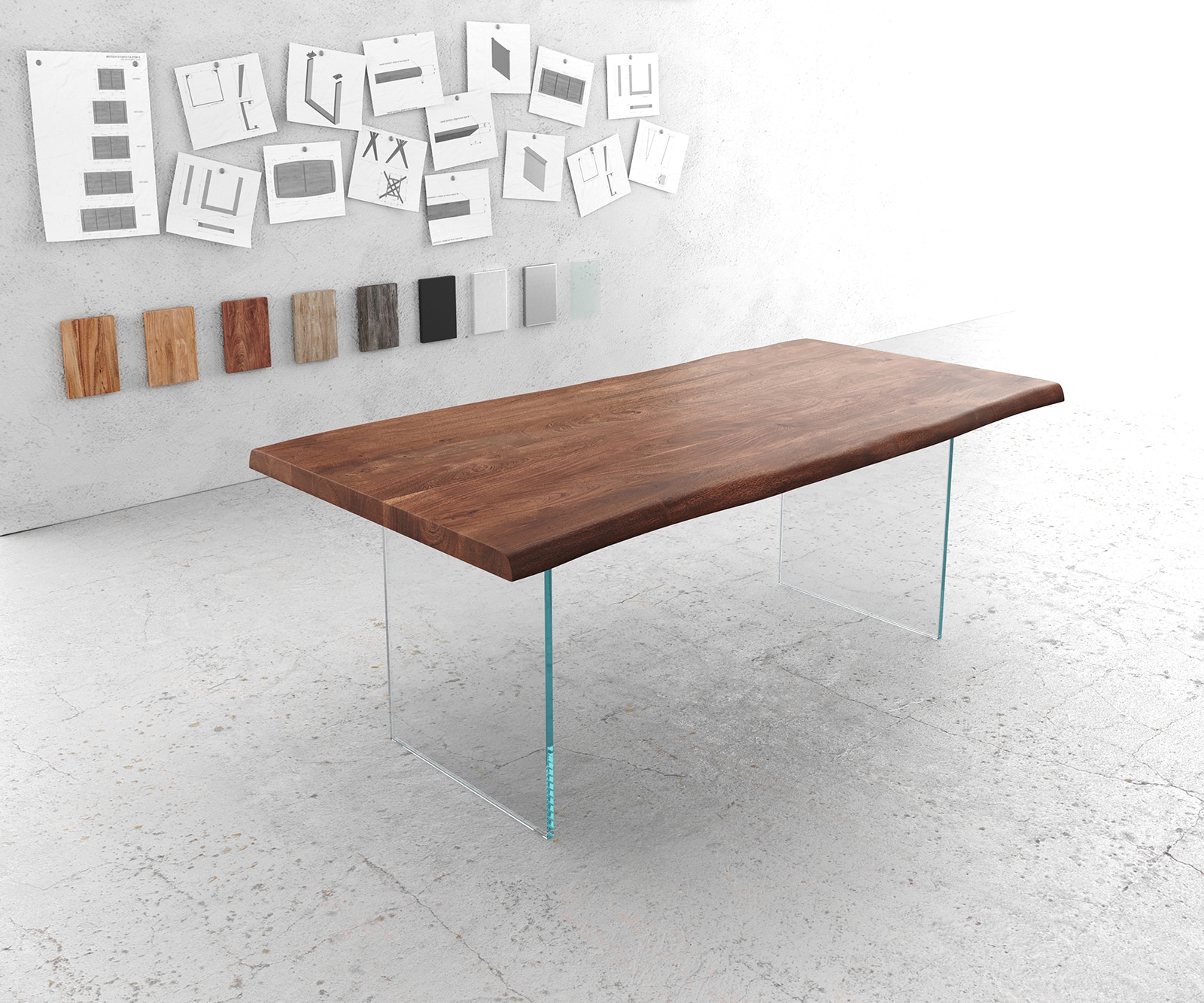 Eettafel Edge 200x100cm XL acacia bruin verre Live-Edge Eettafel Edge 200x100cm XL acacia bruin verre Live-Edge