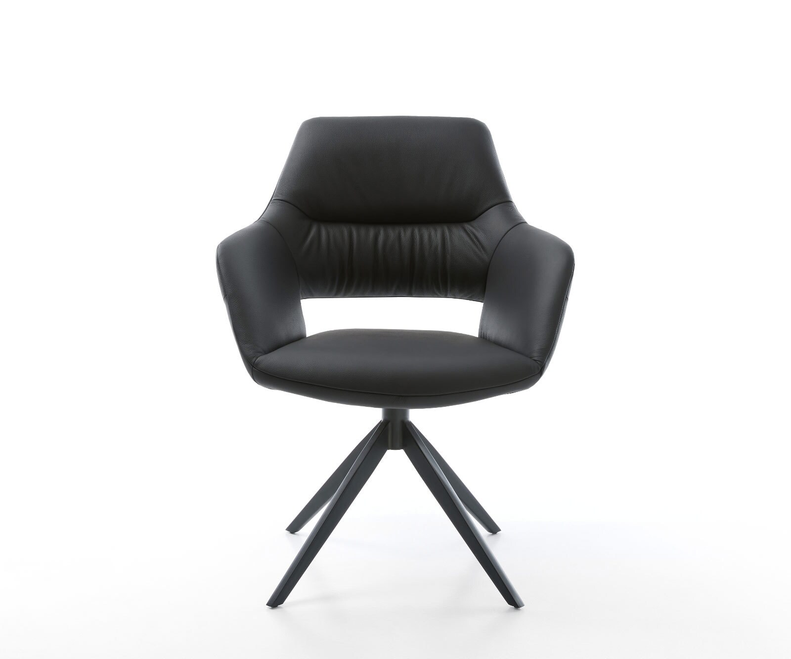 Draaistoel Yago-Flex met armleuning echt leer zwart kruisframe breed zwart 360° draaibaar rocker-functie pocketveer kern 1