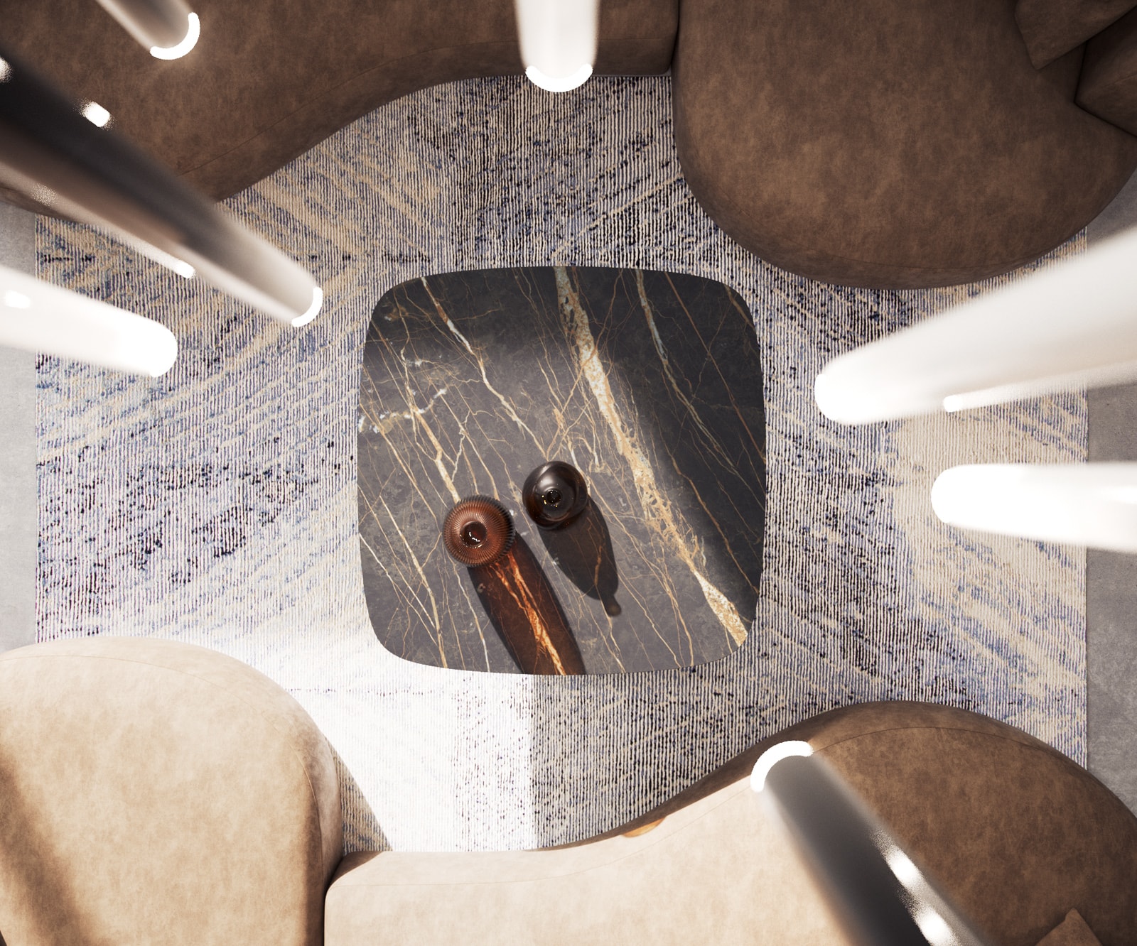 Salontafel Edge Boot 90x90 cm keramiek Laminam® Noir Desir bruin Parabi geborsteld roestvrij staal 6