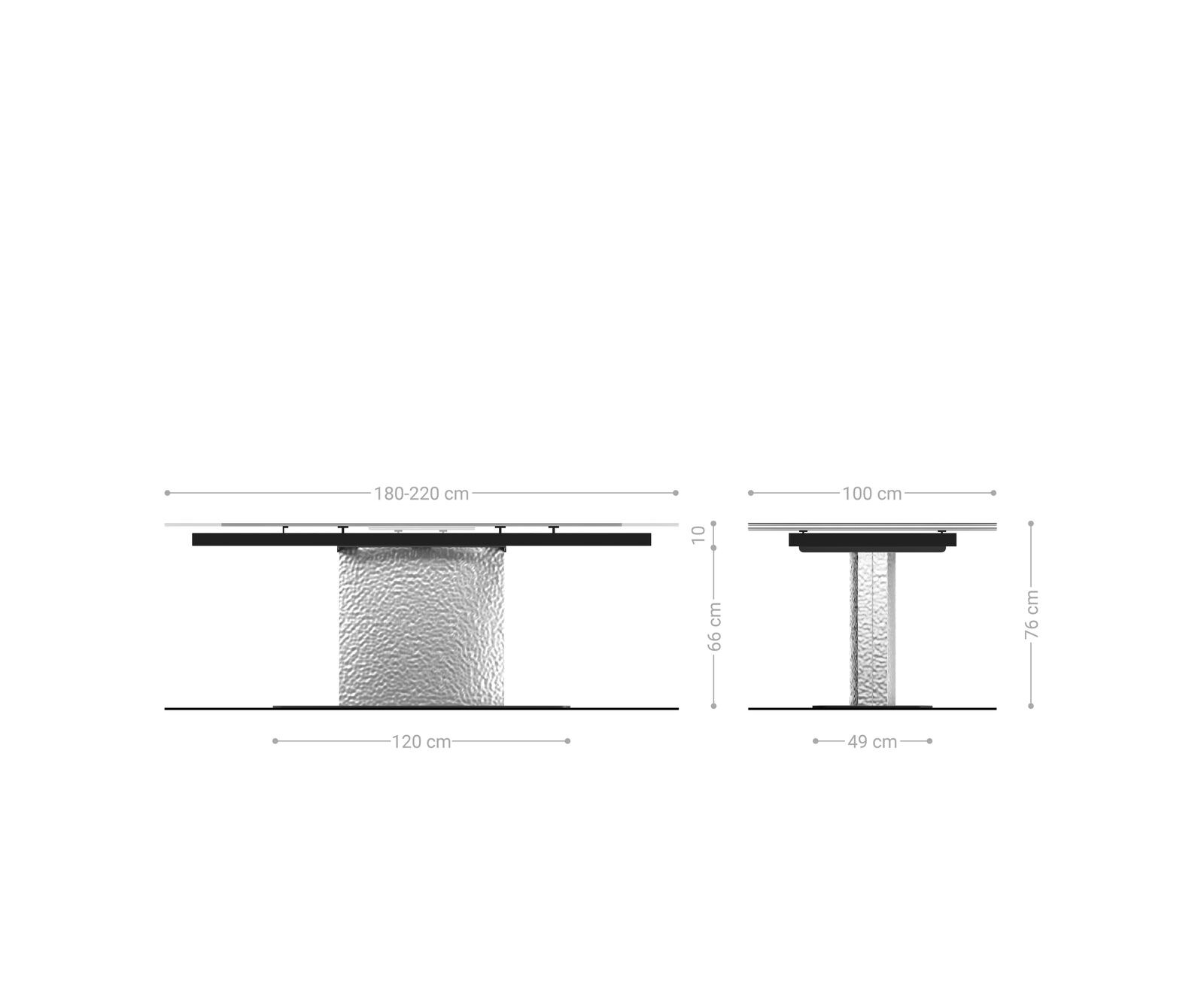 Eetkamertafel Edge 180-220x100 keramiek Minas Melange wit-beige Wave RVS uitschuifbaar 10