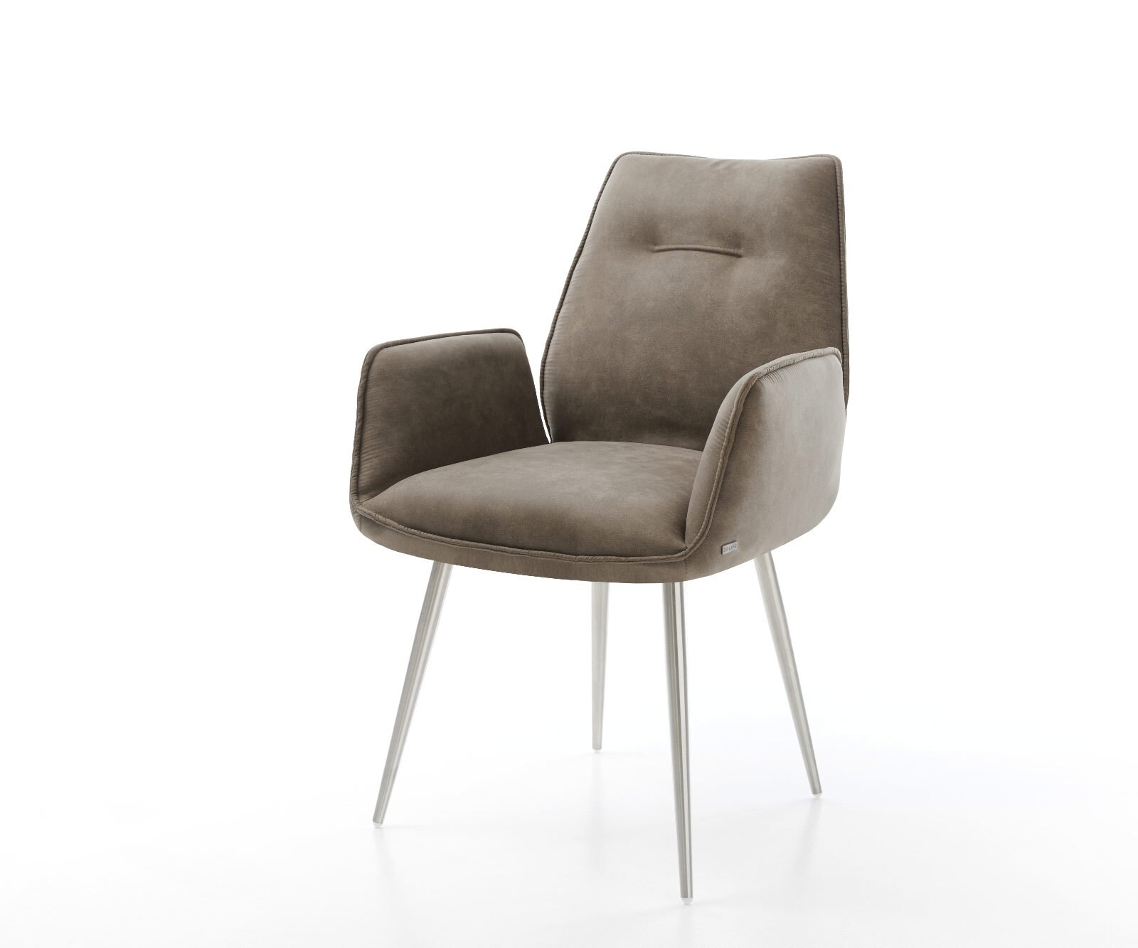 Eetkamerstoel Zoa-Flex microvelours taupe vintage 4-poot conisch roestvrij staal pocketveer kern