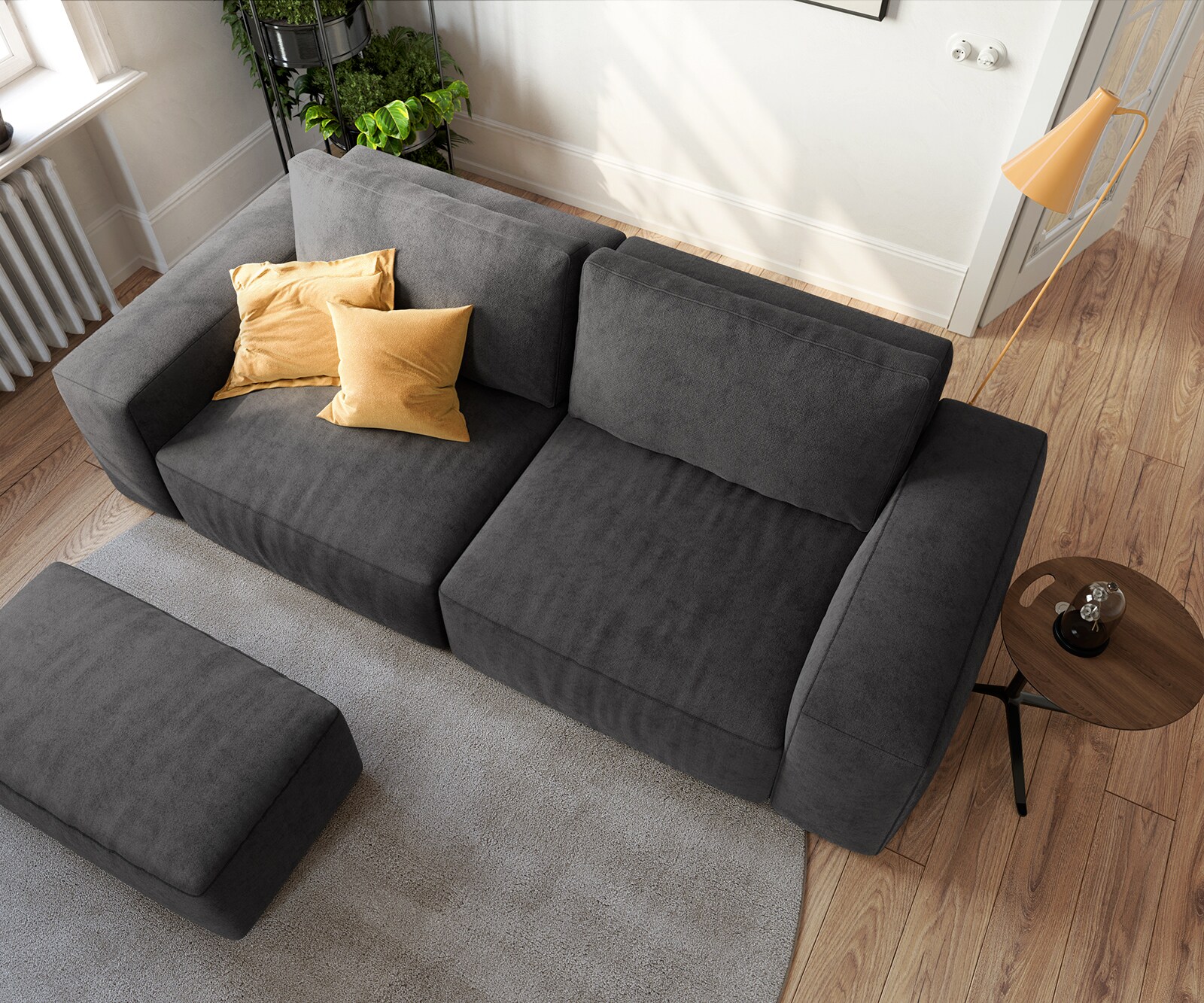 Big-sofa Lanzo 230x95 cm microvezel zwart met hocker 3