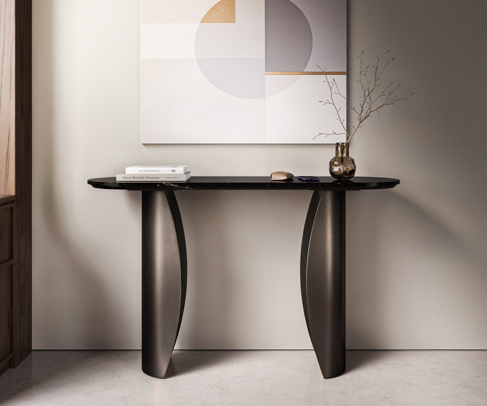 Consoletafel Solena 135x40 cm marmer zwart zilver metaal zwart antiek 1
