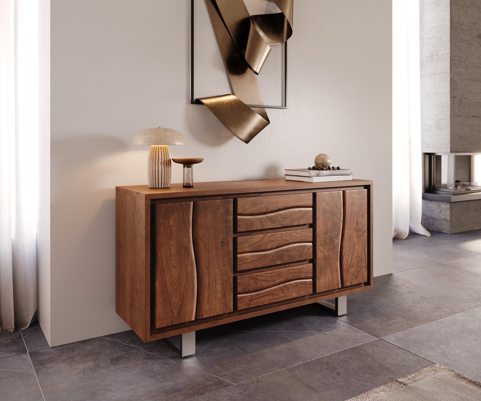 Commode Live-Edge deuren & lades Boomkant Dressoir 2  Commode Live-Edge deuren & lades Boomkant Dressoir 2