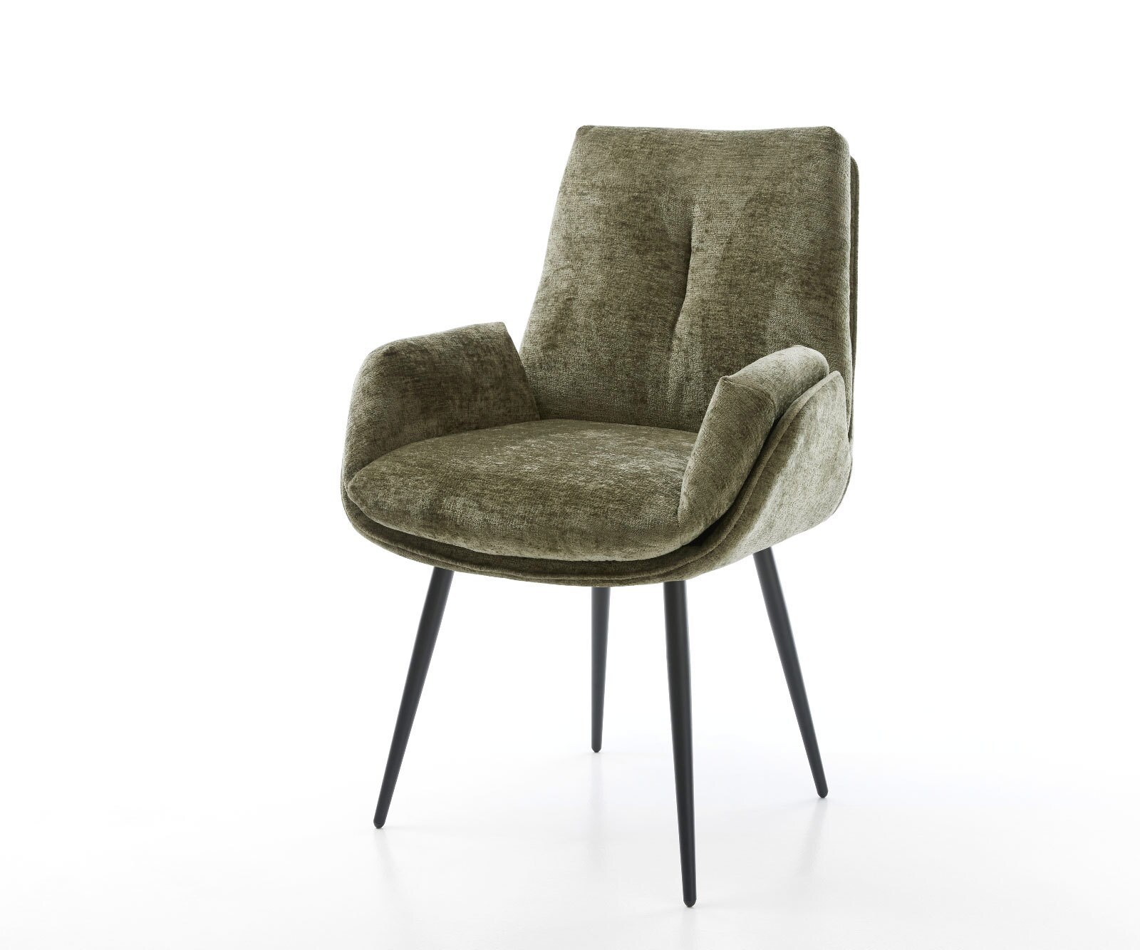 Eetkamerstoel Clea-Flex chenille olijfgroen 4-poot conisch zwart Eetkamerstoel Clea-Flex chenille olijfgroen 4-poot conisch zwart
