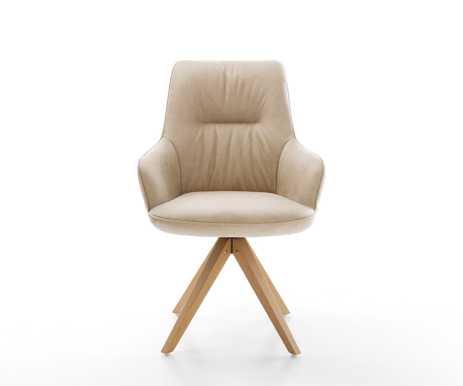 Draaistoel Zelia-Flex met armleuning microvelours beige vintage houten frame hoekig natuur 180° drehbar pocketveer kern 2