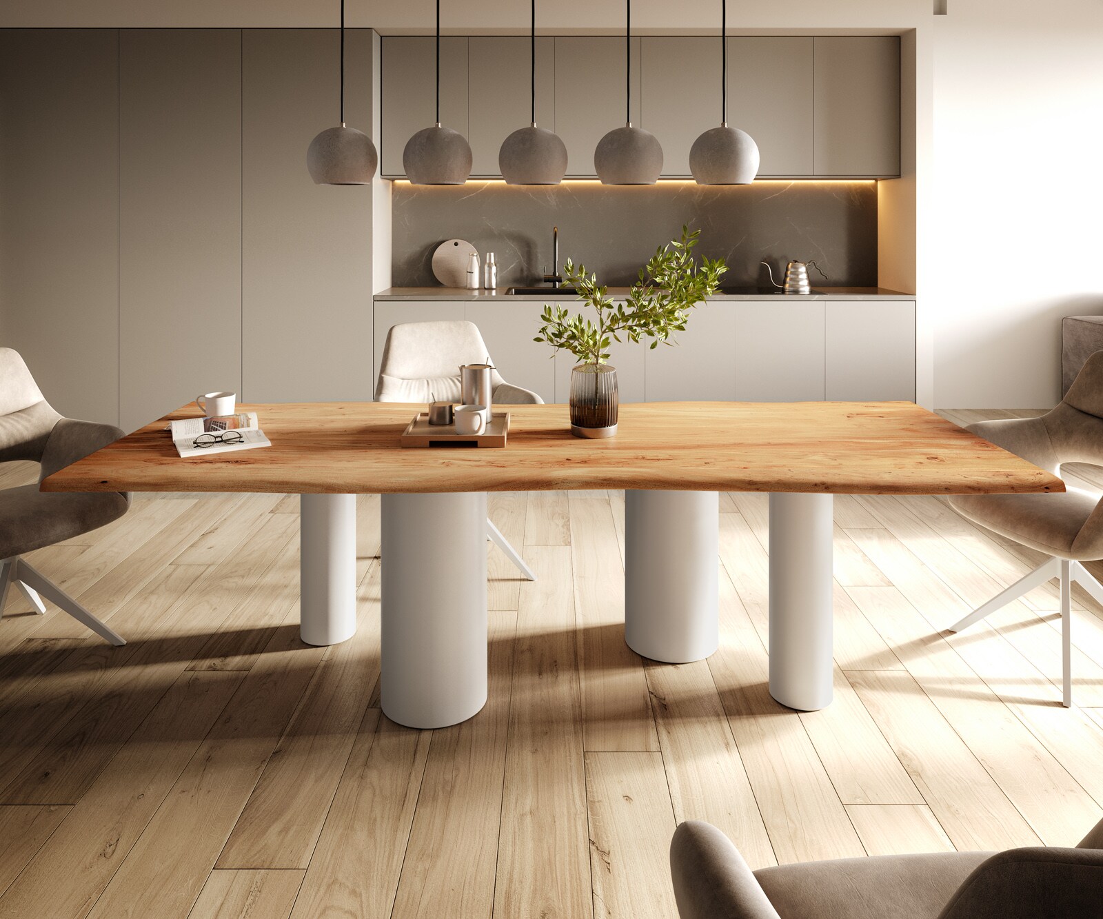 Eetkamertafel Edge 260x100 acacia natuurPilier metaal wit Live-Edge 2
