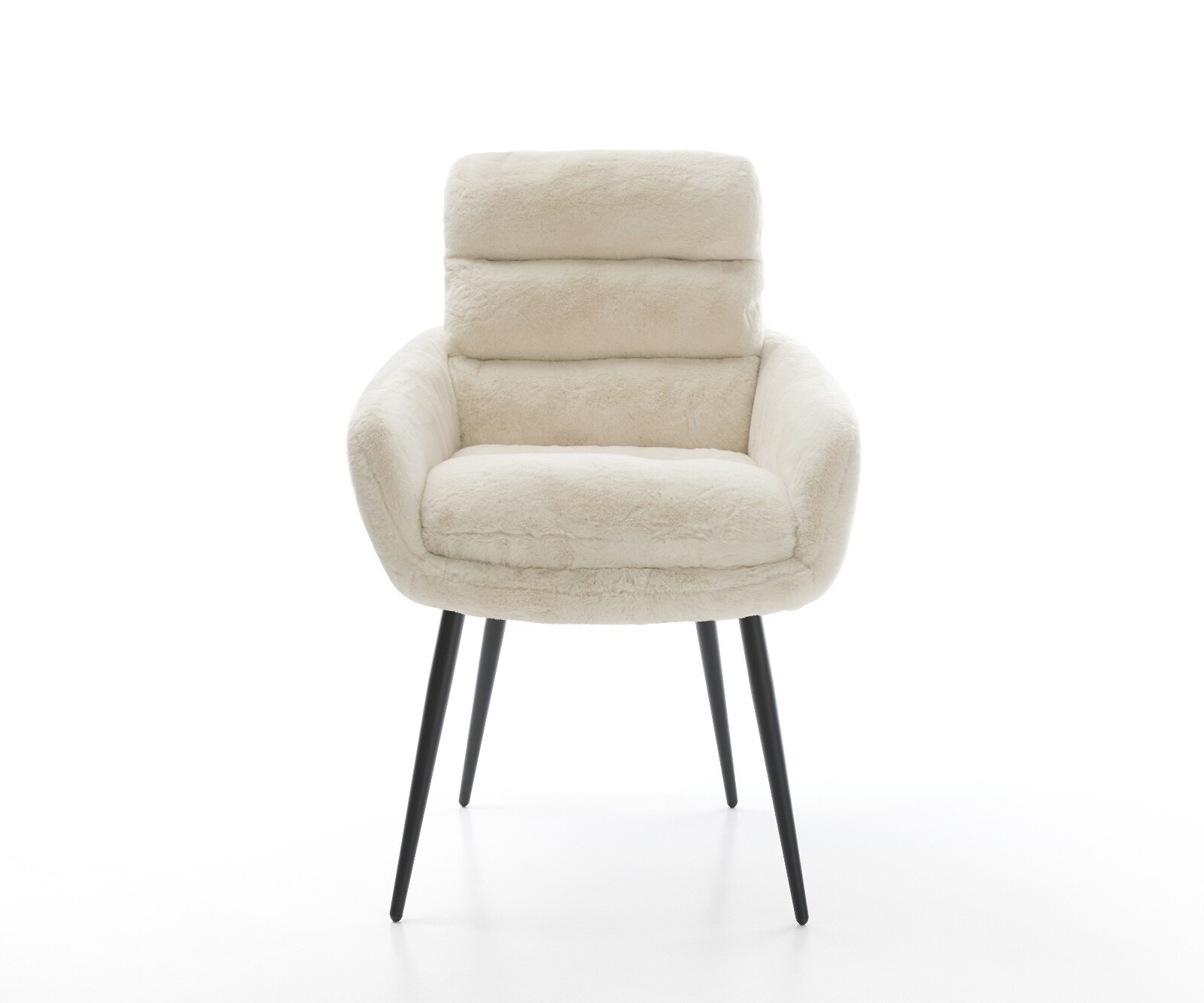 Eetkamerstoel Abelia-Flex met armleuning pluchen crème-wit 4-poot conisch zwart 2