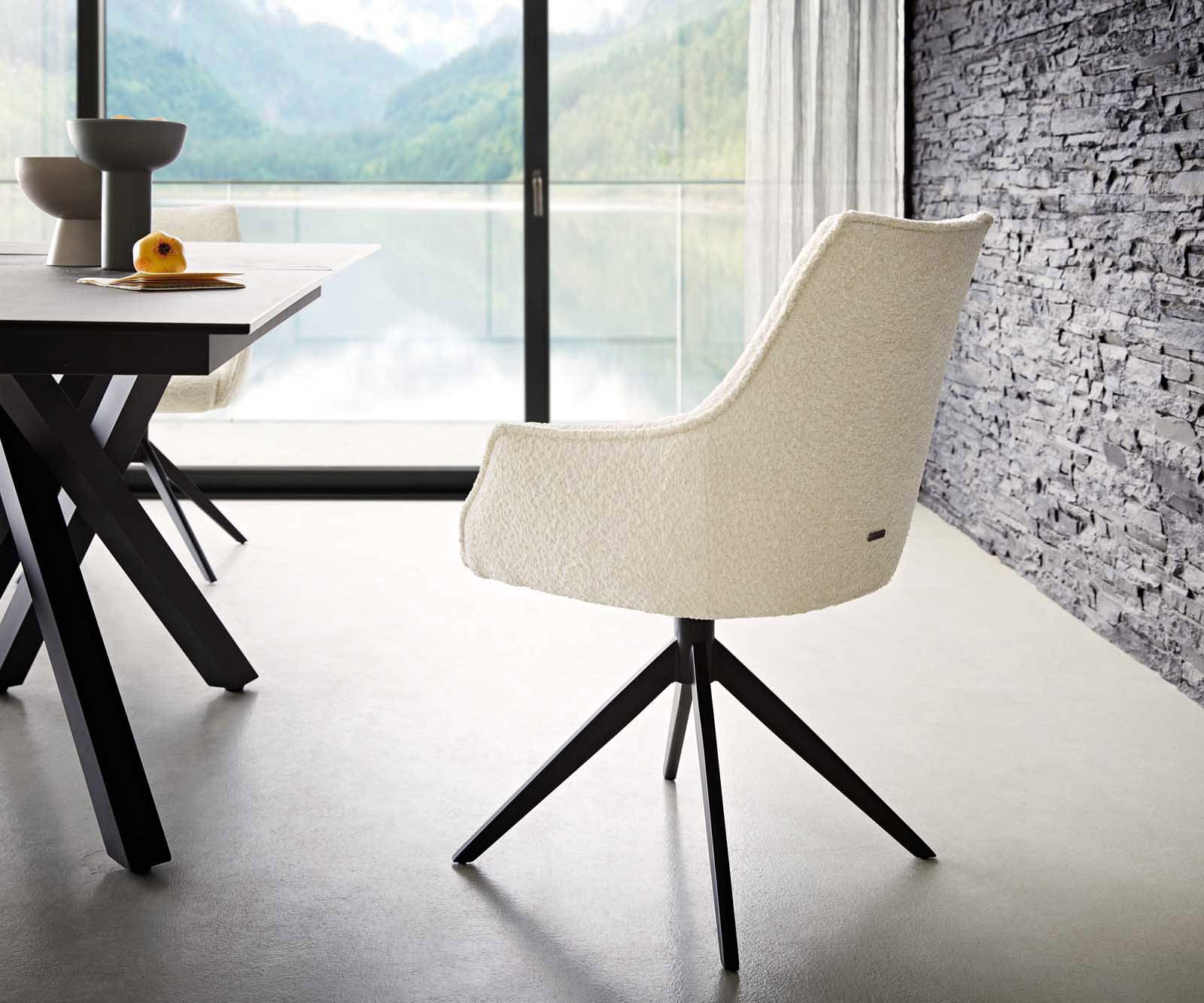 Draaistoel Alja-Flex met armleuning bouclé wit kruisframe breed zwart 360° draaibaar pocketveer kern 4 Draaistoel Alja-Flex met armleuning bouclé wit kruisframe breed zwart 360° draaibaar pocketveer kern 4