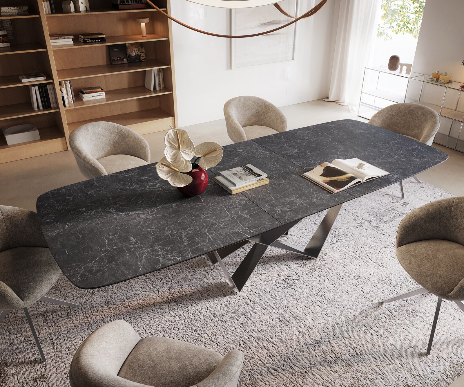 Eettafel Edge Boot 240-300x120 cm Keramiek Laminam® Nero Greco Anthrazit Spider Flachstahl Roestvrij staal uitschuifbaar 4