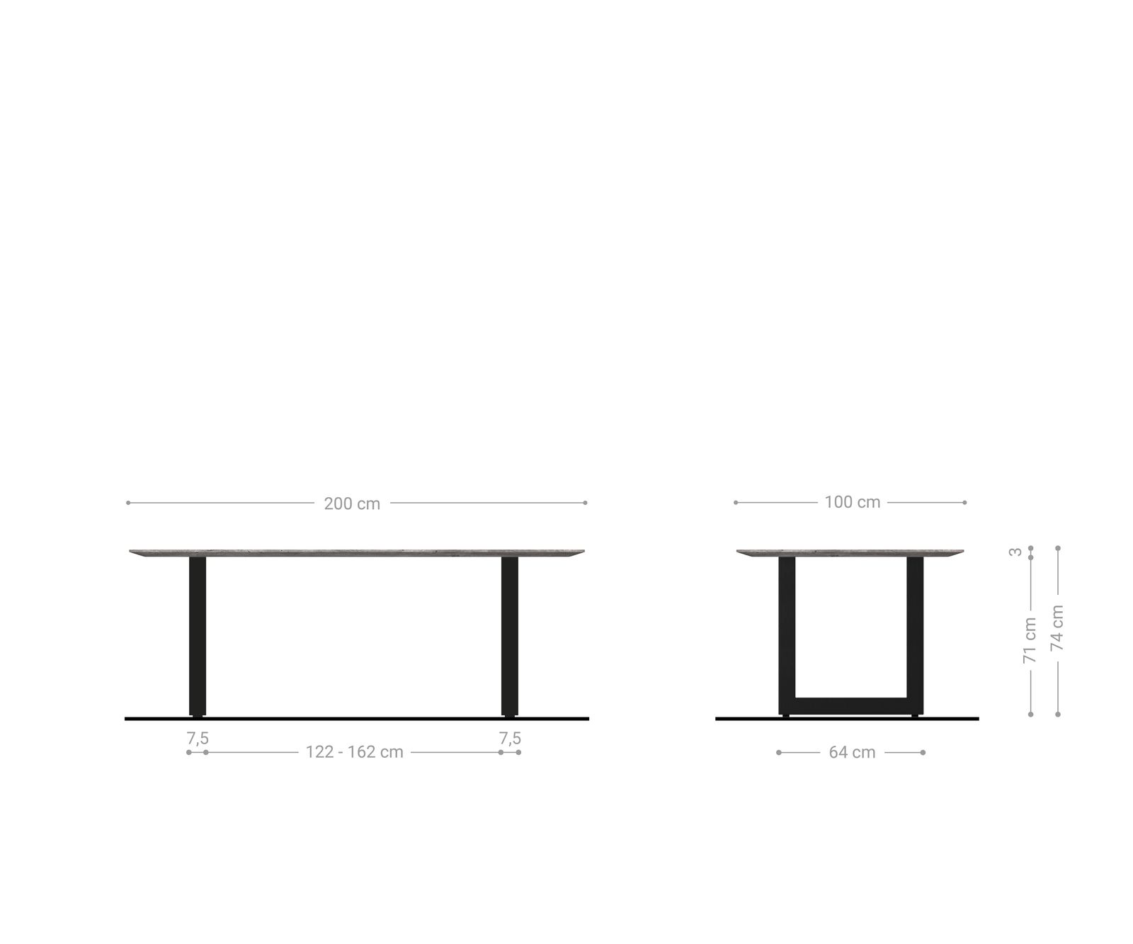 Eettafel Edge Boot 200x100x2,5-3 eiken natuur roestvrij staal  breed Schweizer Kante 8
