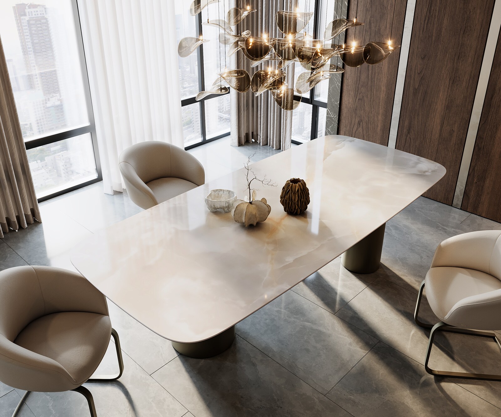 Eetkamertafel Edge Boot 270x120 keramiek Iris FMG Onice Grigio Troa metaal effectafwerking titaan 1