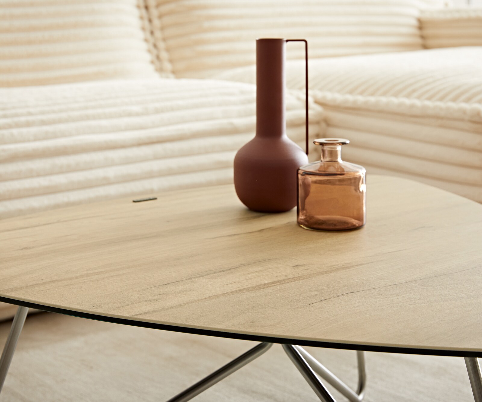 Salontafel Ekrem 88x85 cm keramiek Laminam® Sabbia Eikenkleur Kruisonderstel rond roestvrij staal 6