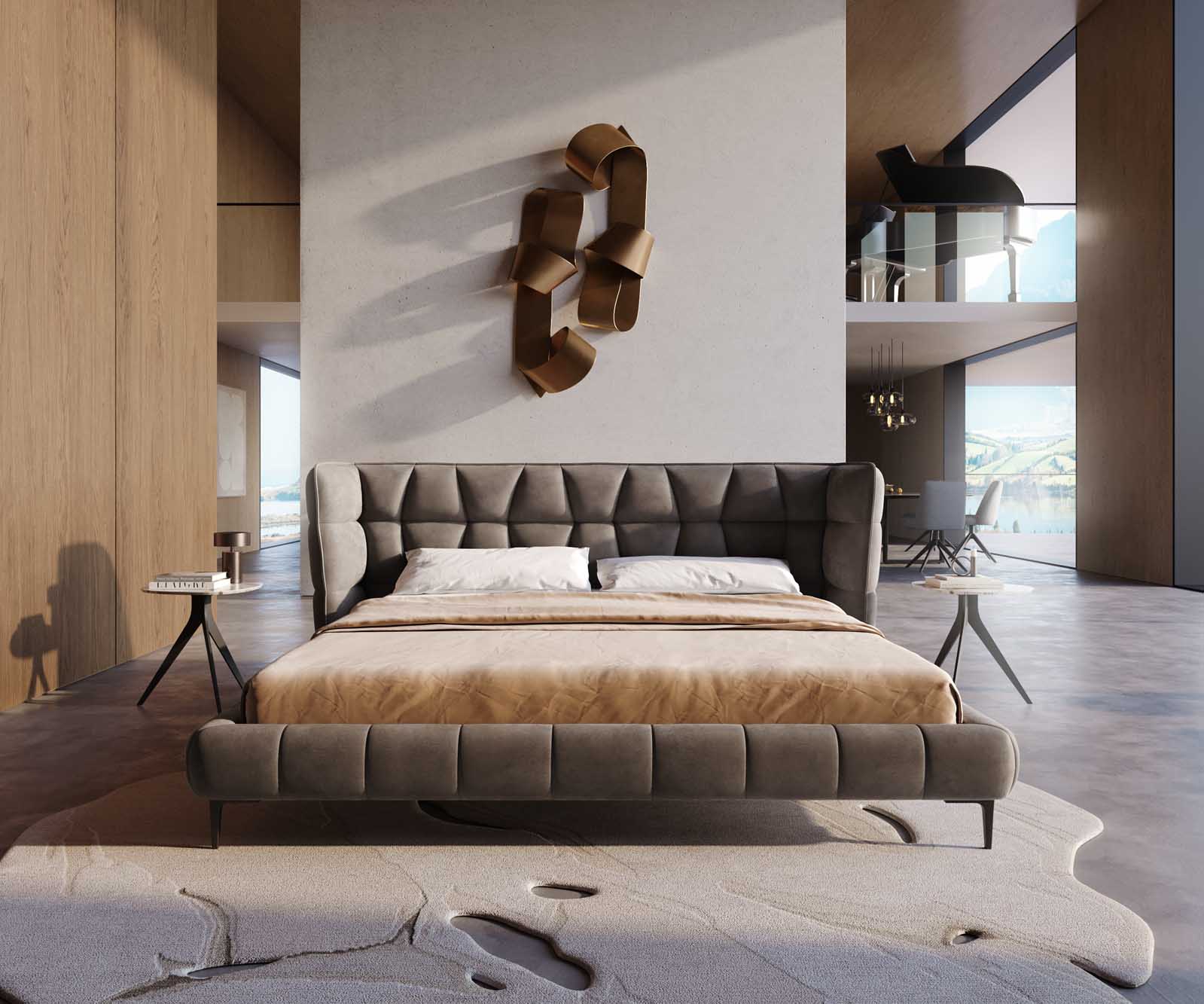 Capujo gestoffeerd bed 180x200 cm microvezel taupe vintage 1
