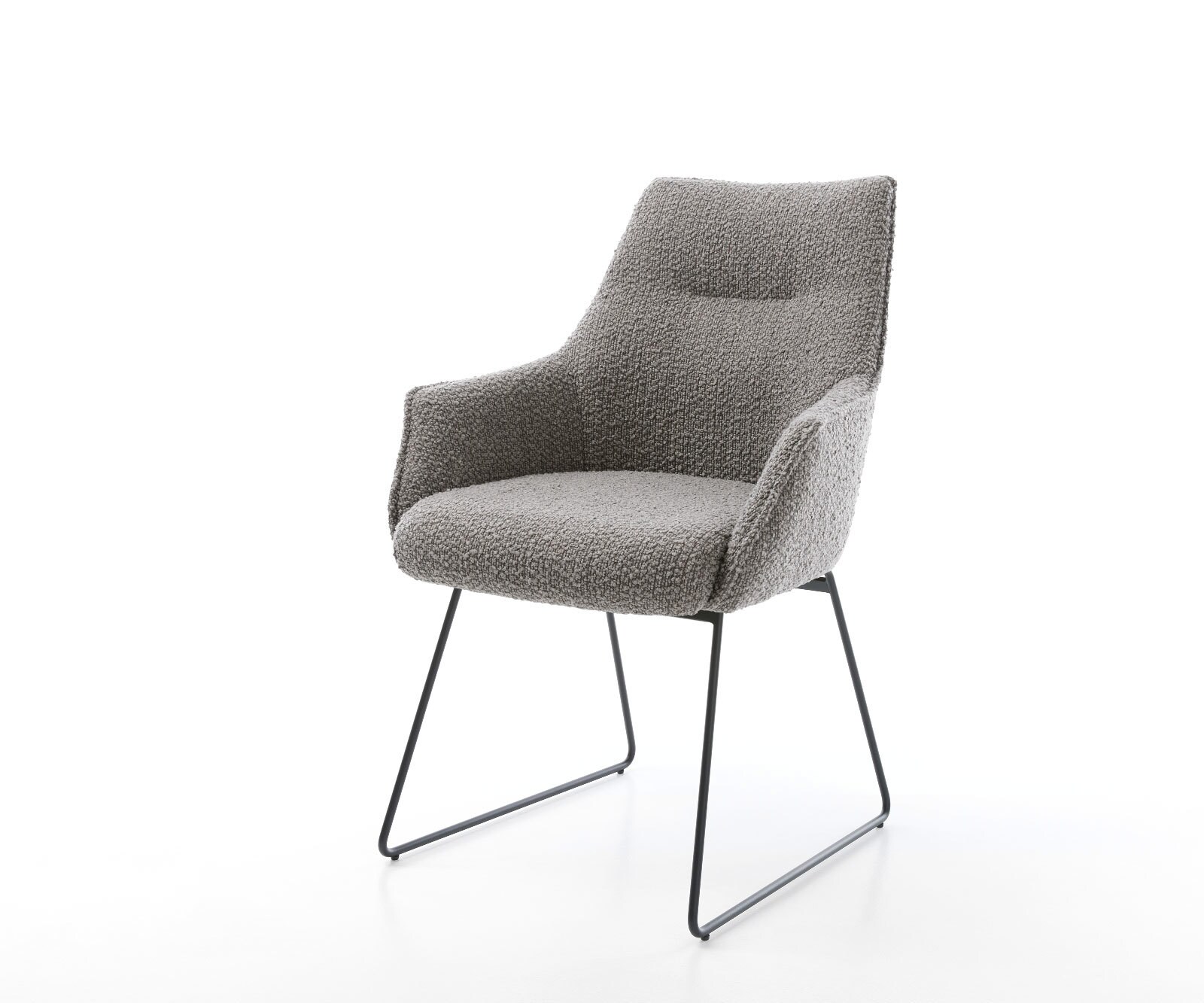 Eetkamerstoel Alja-Flex met armleuning bouclé zilver grijs slipframe zwart pocketveer kern