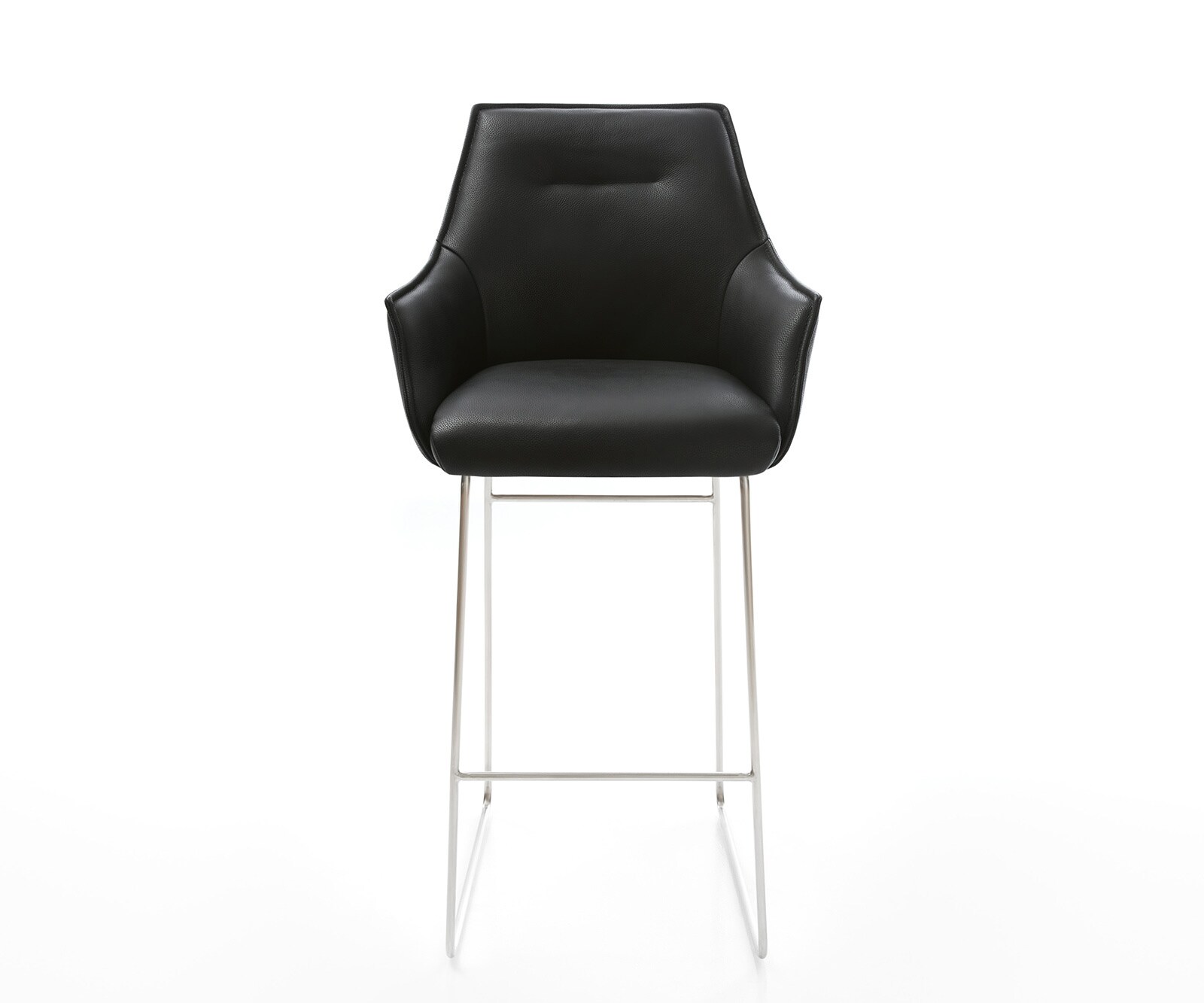 Barstoel Alja-Flex Volledig leer Zwart Sledeonderstel RVS Pocketvering 1