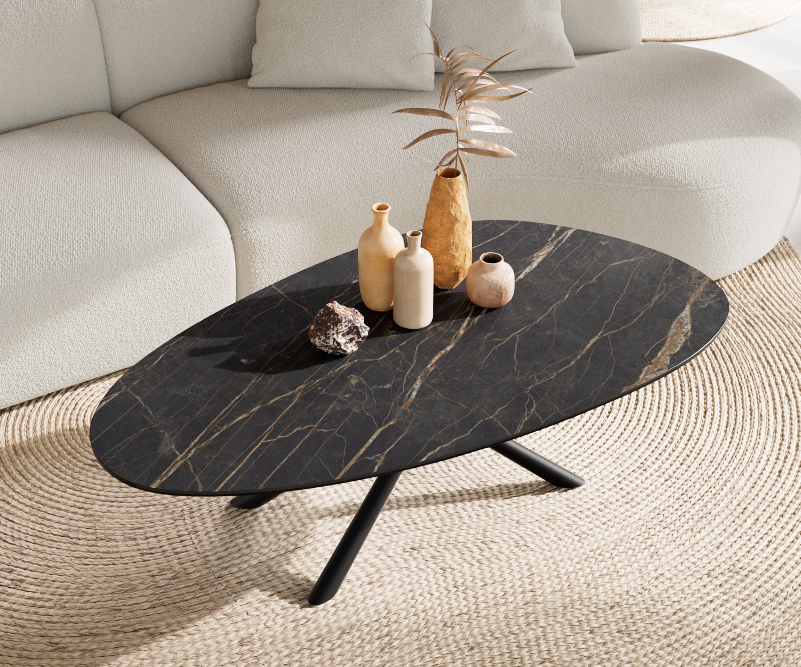 Salontafel Edge Oval 140x75 cm keramiek Laminam® Noir Desir bruin Sarity zwart metaal 4