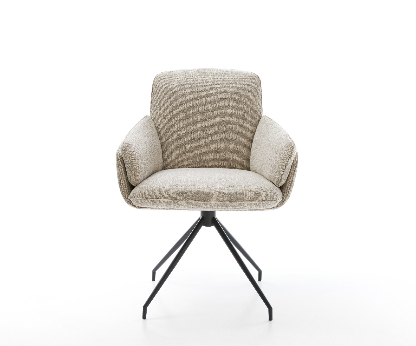 Eetkamerstoel Luan-Flex met armleuning geweven stof beige kruisframe conisch zwart 1