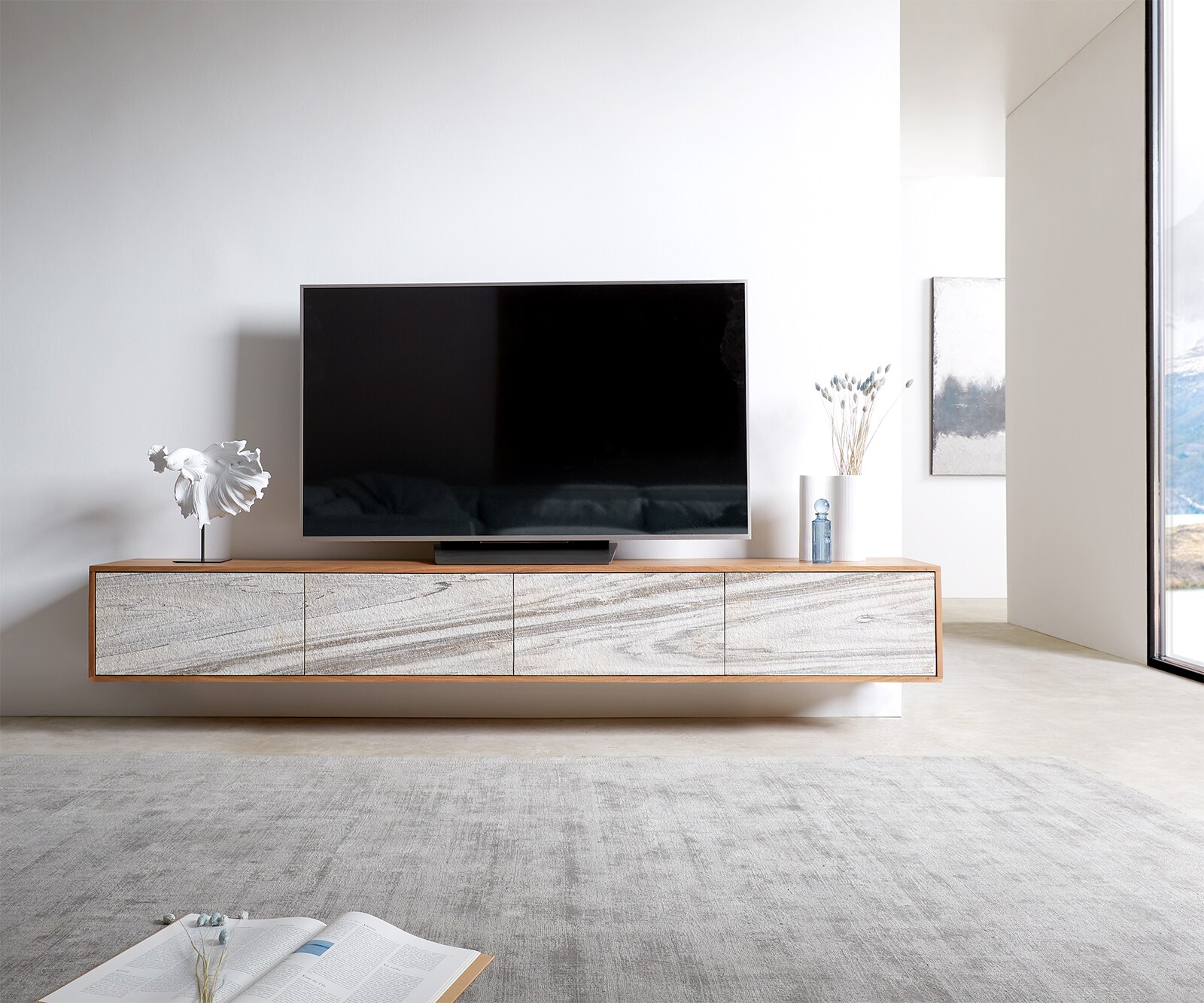 Tv-meubel Kleo 220 cm acacia natuur 4 deuren zwevend 1