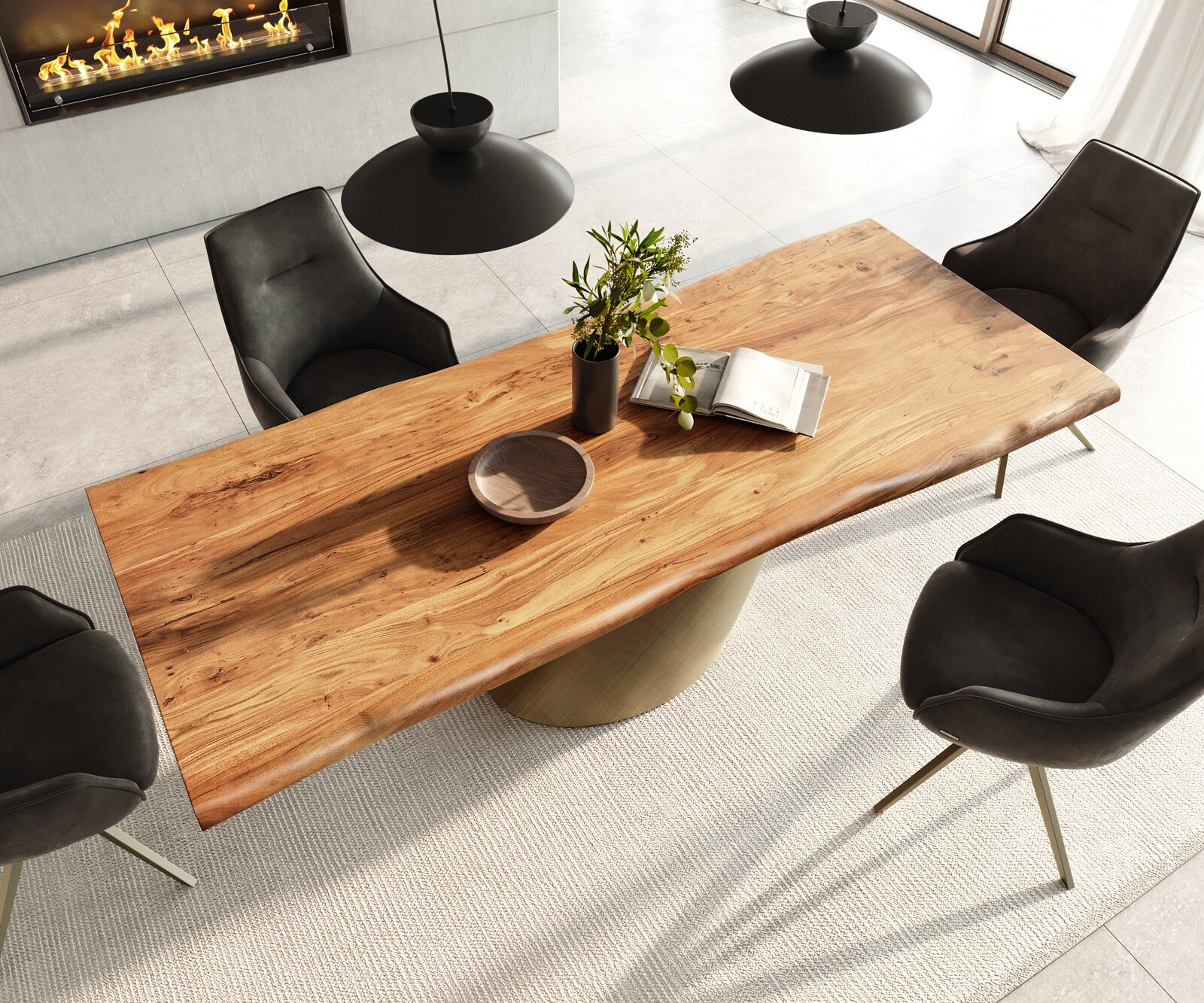 Eettafel Edge 240x100 acacia natuur Cono metaal goud Live-Edge 3