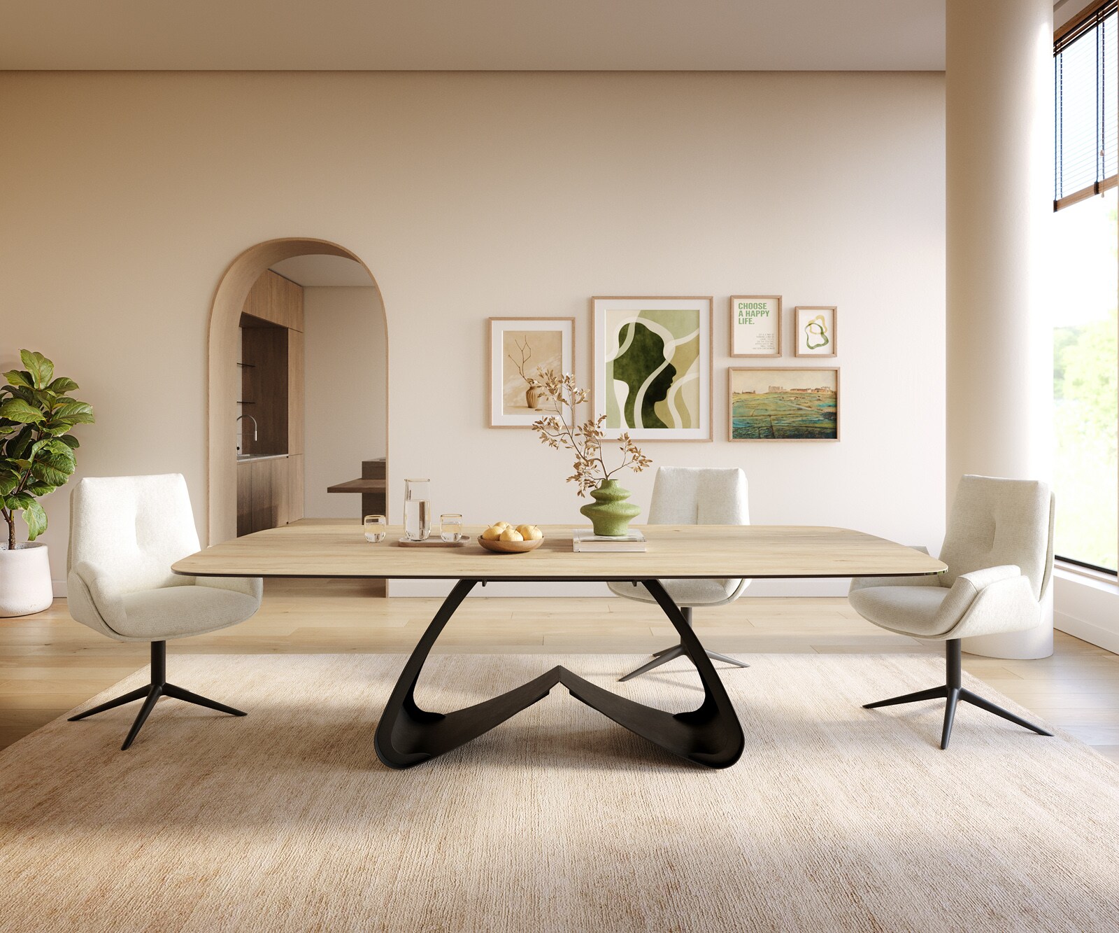 Eettafel Edge Boot 240x120 cm Keramiek Laminam® Sabbia Eichefarbig W-onderstel Metaal Zwart 1