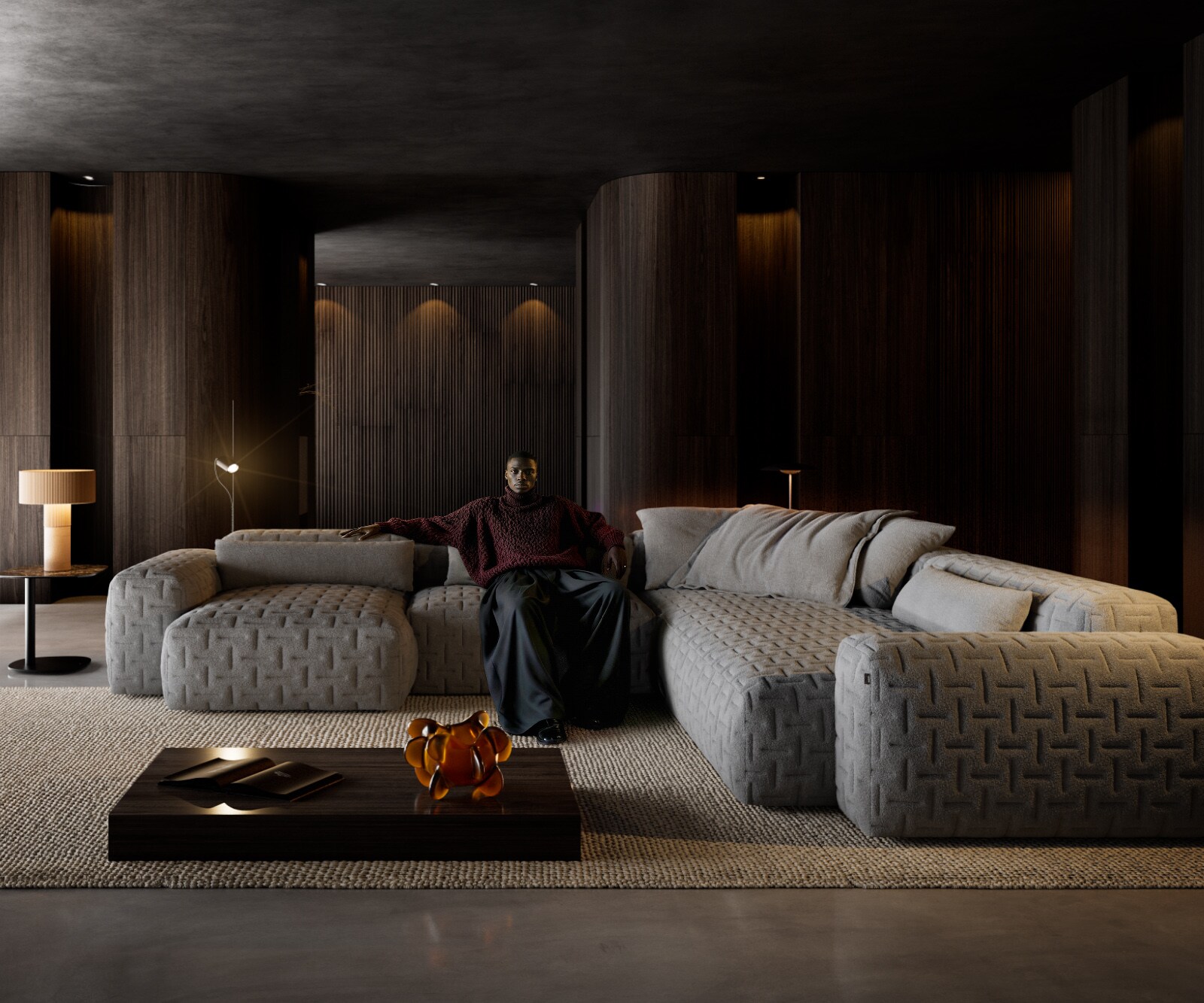 Woonkamer landschap Freestyle 360x290 cm Zachte stof met structuur Grijs gestikt