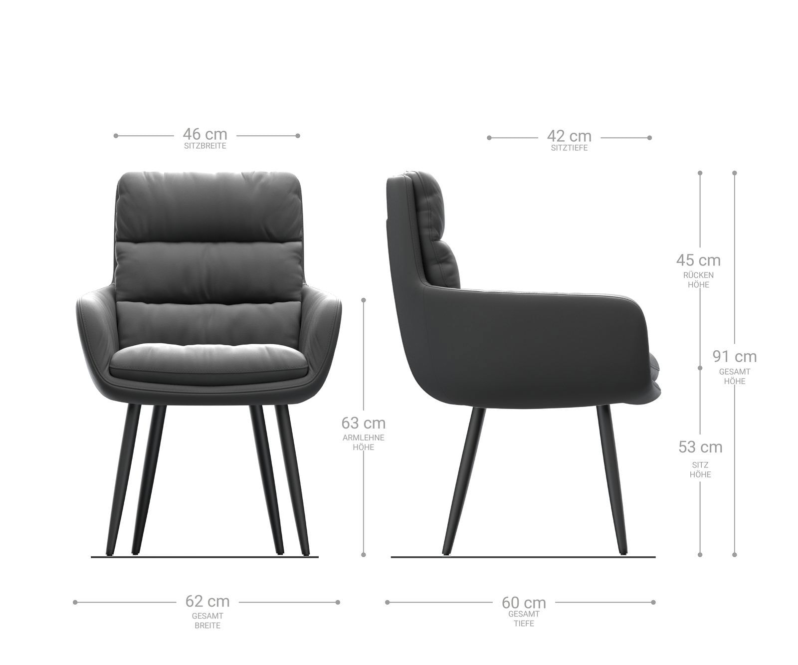 Eetkamerstoel Abelia-Flex met armleuning echt leer zwart 4-poot conisch roestvrij staal 5 Eetkamerstoel Abelia-Flex met armleuning echt leer zwart 4-poot conisch roestvrij staal 5