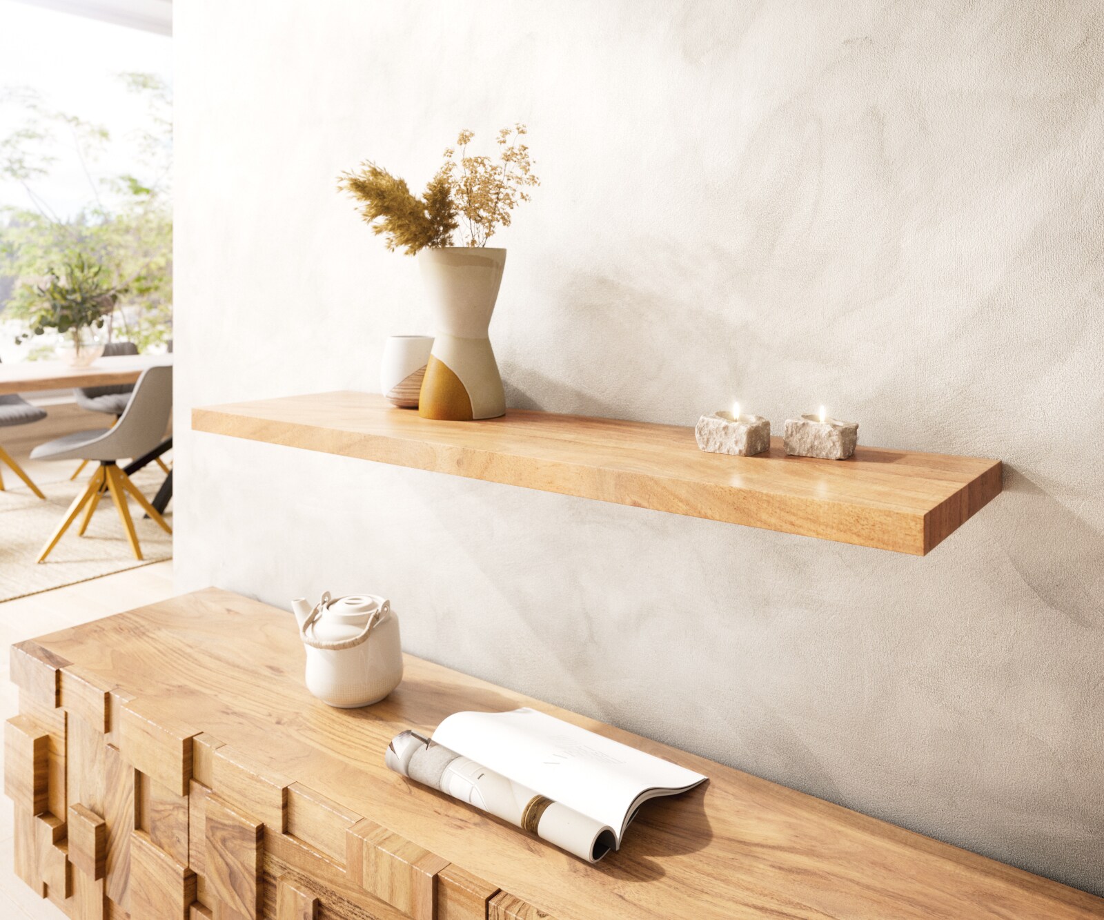 Wandrek Edge 100 cm acacia natuur rechte rand massief