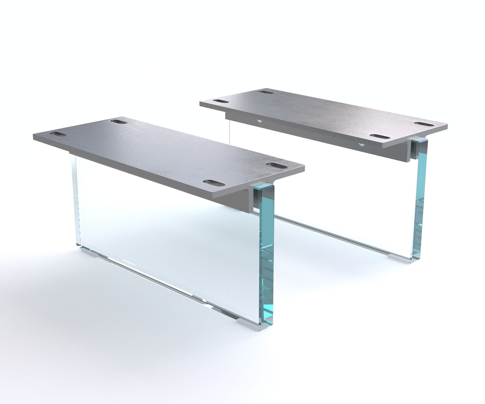 Fuß Schwebeoptik 15 cm Glas für Kastenmöbel der Tiefe 35 cm (2er Set)