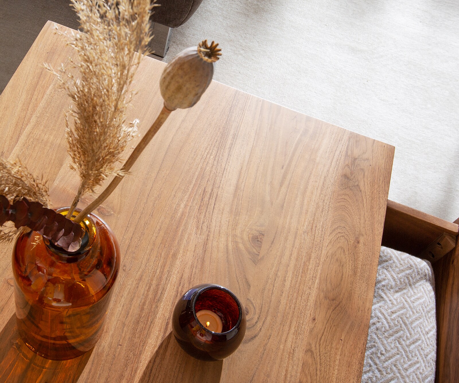 Salontafel Stonegrace 115x60 acacia natuur 2 laden steen fineer V-poot 5