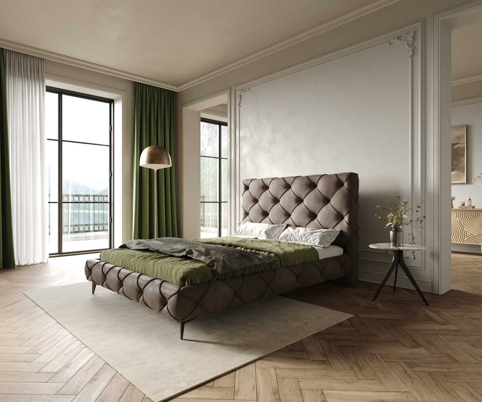 Gestoffeerd bed Nayara 140x200 cm microvezel taupe vintage Gestoffeerd bed Nayara 140x200 cm microvezel taupe vintage