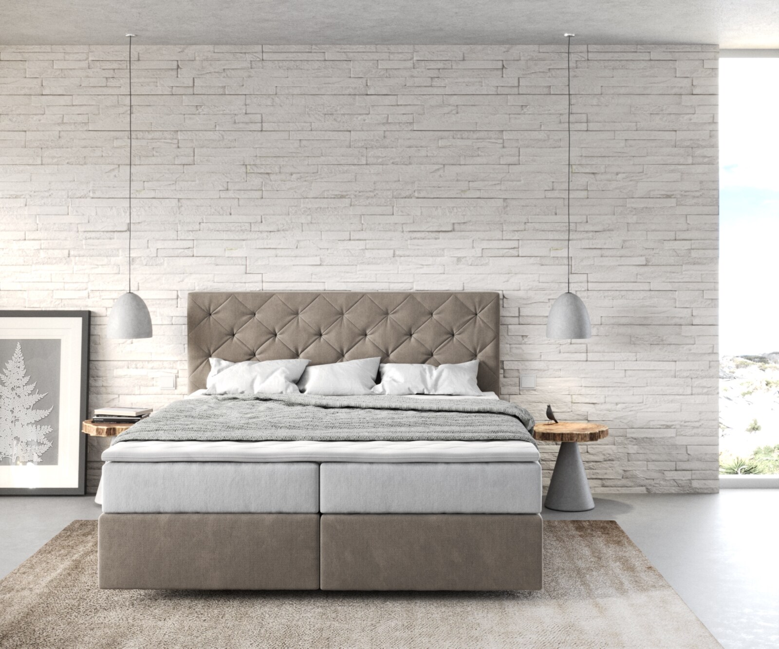 Boxspringbed Dream-Great 160x200 cm Microvezel Beige met TFK Matras en Visco Topper 1 Boxspringbed Dream-Great 160x200 cm Microvezel Beige met TFK Matras en Visco Topper 1