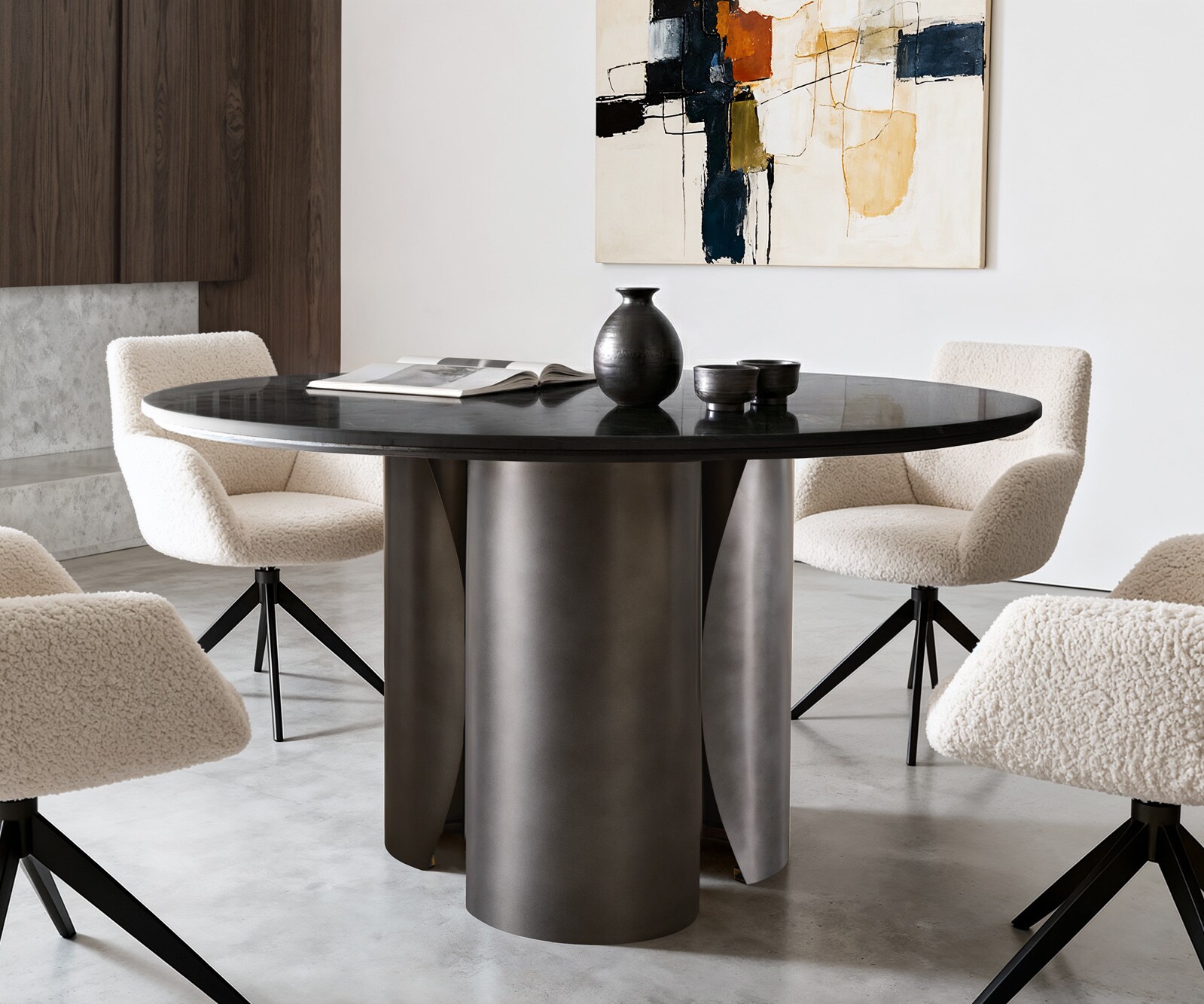 Eettafel Adenza rond 140x140 cm marmer zwart goud metaal Black Antique 1