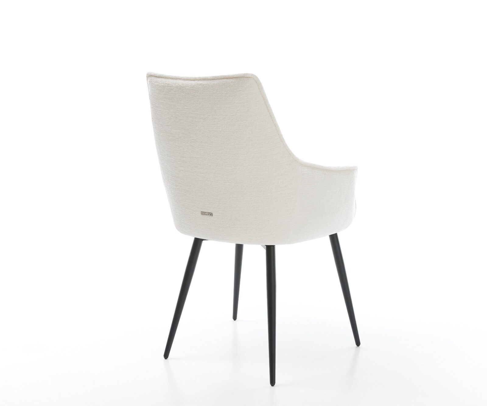 Eetkamerstoel Alja-Flex met armleuning bouclé zacht beige 4-poot conisch zwart pocketveer kern 5