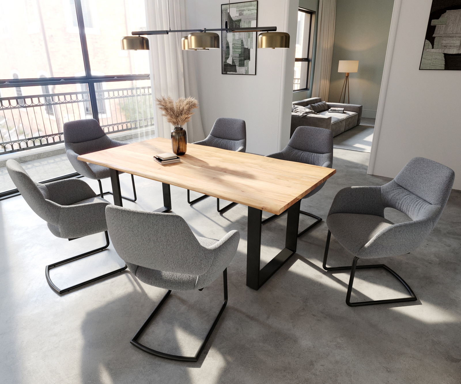 Sledemodel Yago-Flex met armleuning structuurstof lichtgrijs sledemodel rond zwart pocketveer kern 3 Sledemodel Yago-Flex met armleuning structuurstof lichtgrijs sledemodel rond zwart pocketveer kern 3